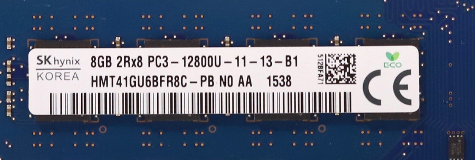 SK Hynix 8GB 2Rx8 PC3-12800U-11-13-B1 Non-ECC Unbuffered Memory HMT41GU6BFR8C-PB