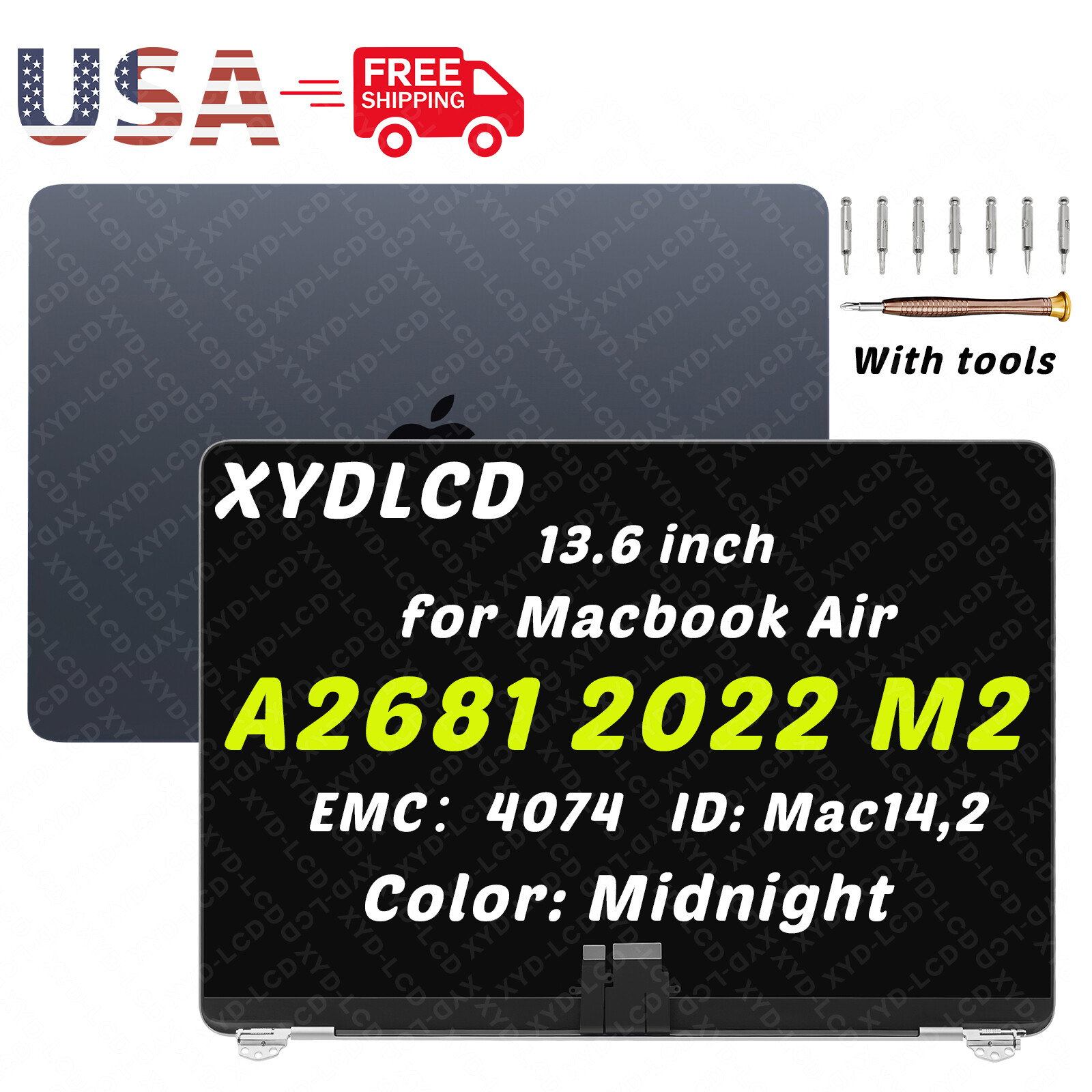 for Mac14,2 Macbook Air A2681 M2 EMC4074 661-25800 LCD Screen Assembly(Midnight)