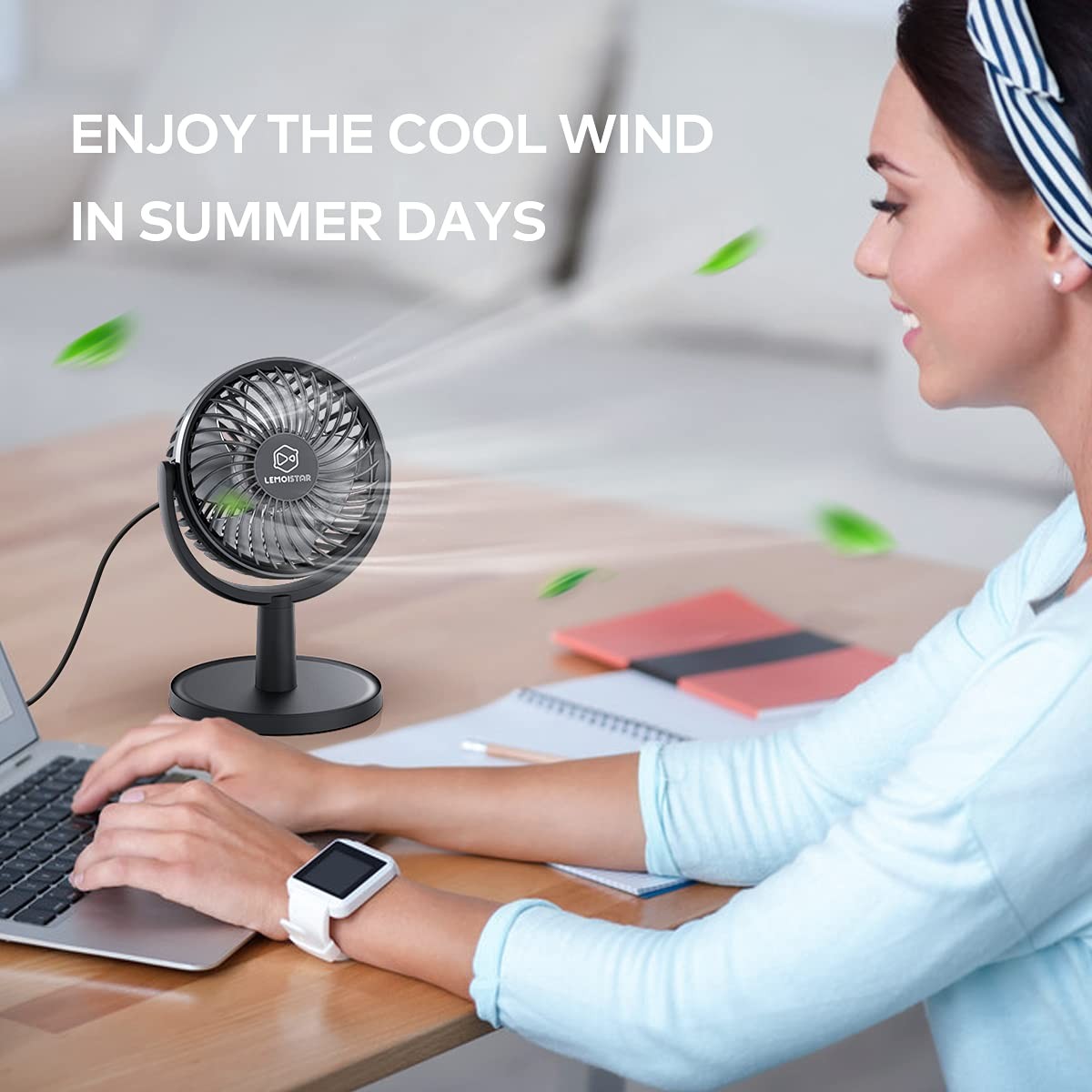 Mini Desk Fan, USB Powered Desktop Fan with 4 Speeds, Small but Black
