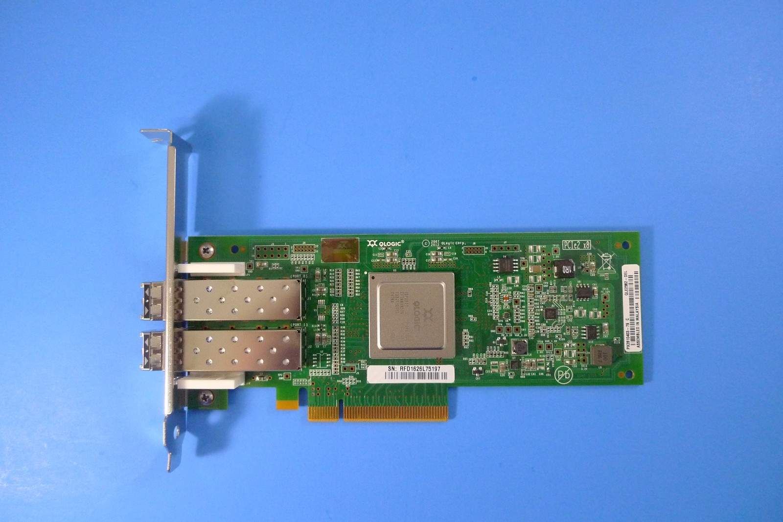 QLogic Dual Fiber Channel PCIe Card +2 SFP Transceiver FTLF8528P3BCV-QL MFP5T