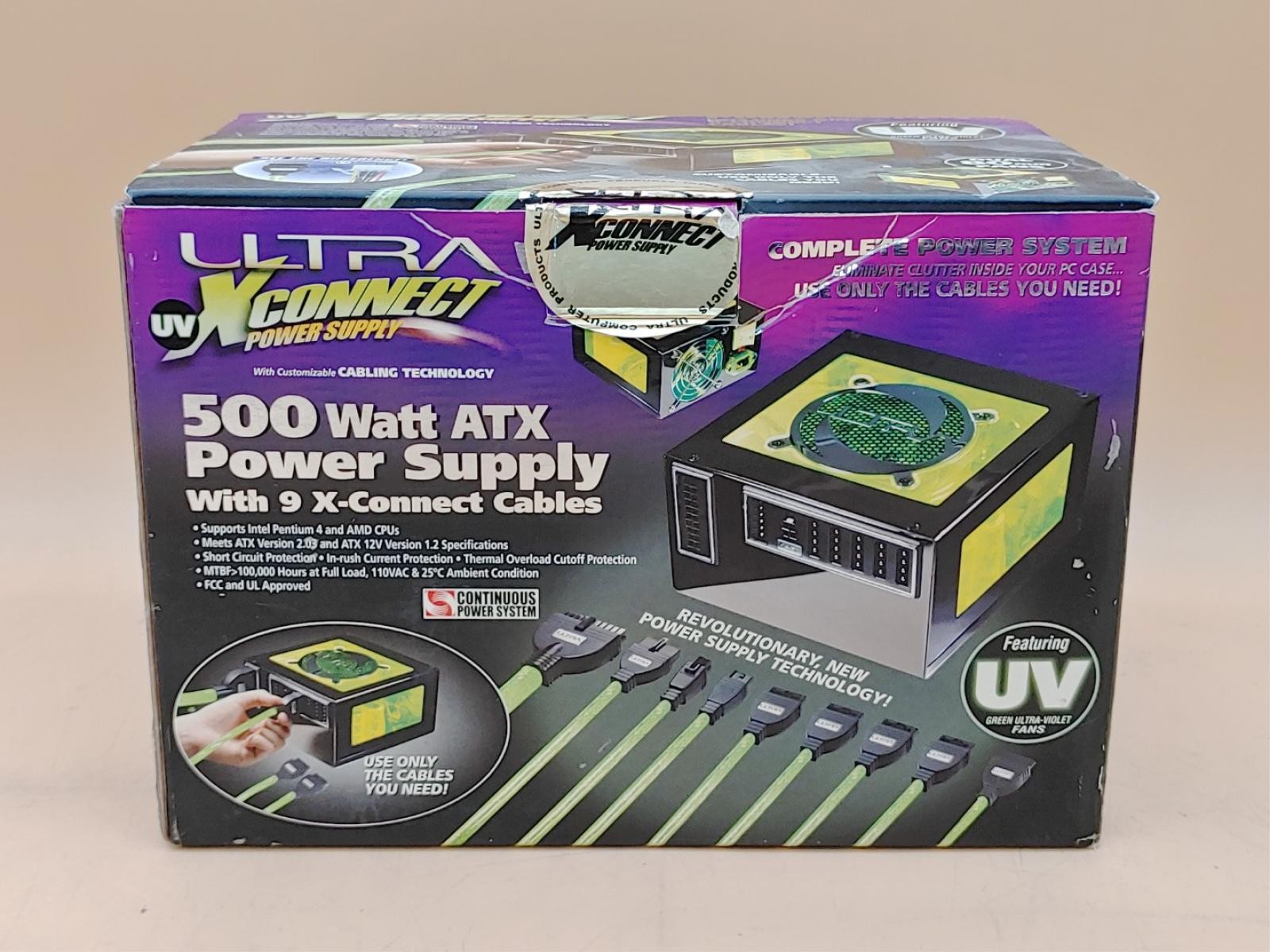 Vintage Green Ultra UV X-Connect 500 Watt ATX Power Supply System & Cables