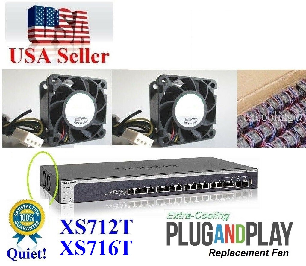 **Quiet** version 2x new replacement fans for Netgear XS712Tv2 XS712T XS716T