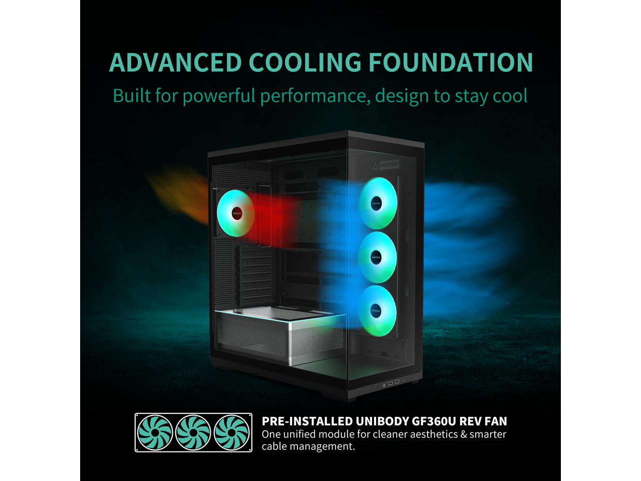 MONTECH TG3 Panoramic ATX Mid-Tower PC Case, Pre-Installed 360mm ARGB Unibody Fa