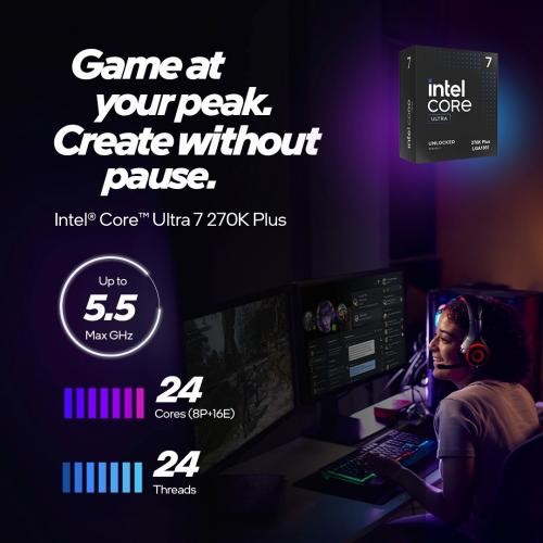 Intel Core Ultra 7 270K Plus Desktop Processor – 24 cores (8 P-cores + 16 E-core
