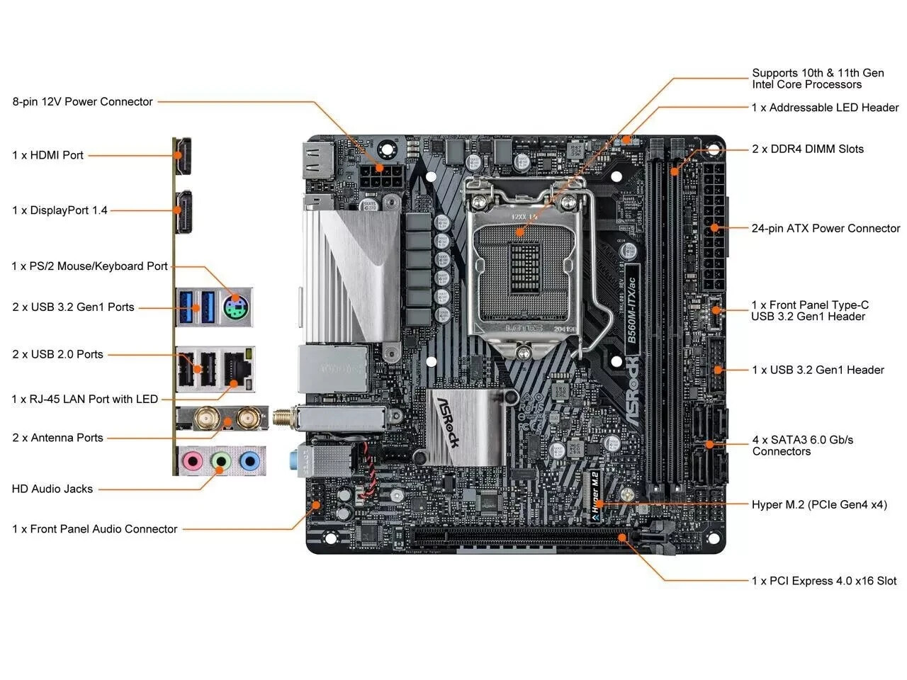 ASRock B560M-ITX/AC LGA 1200 Intel B560 SATA 6Gb/s Mini ITX Intel Motherboard