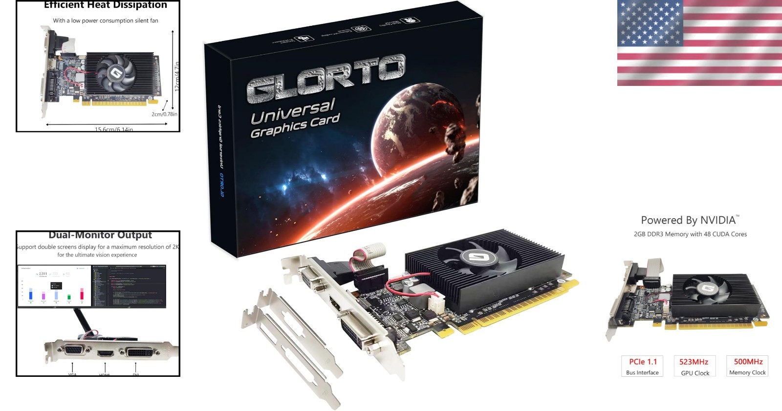 Nvidia GeForce GT 610 2G Graphics Card – Power-Efficient HDMI, VGA, DVI Outputs