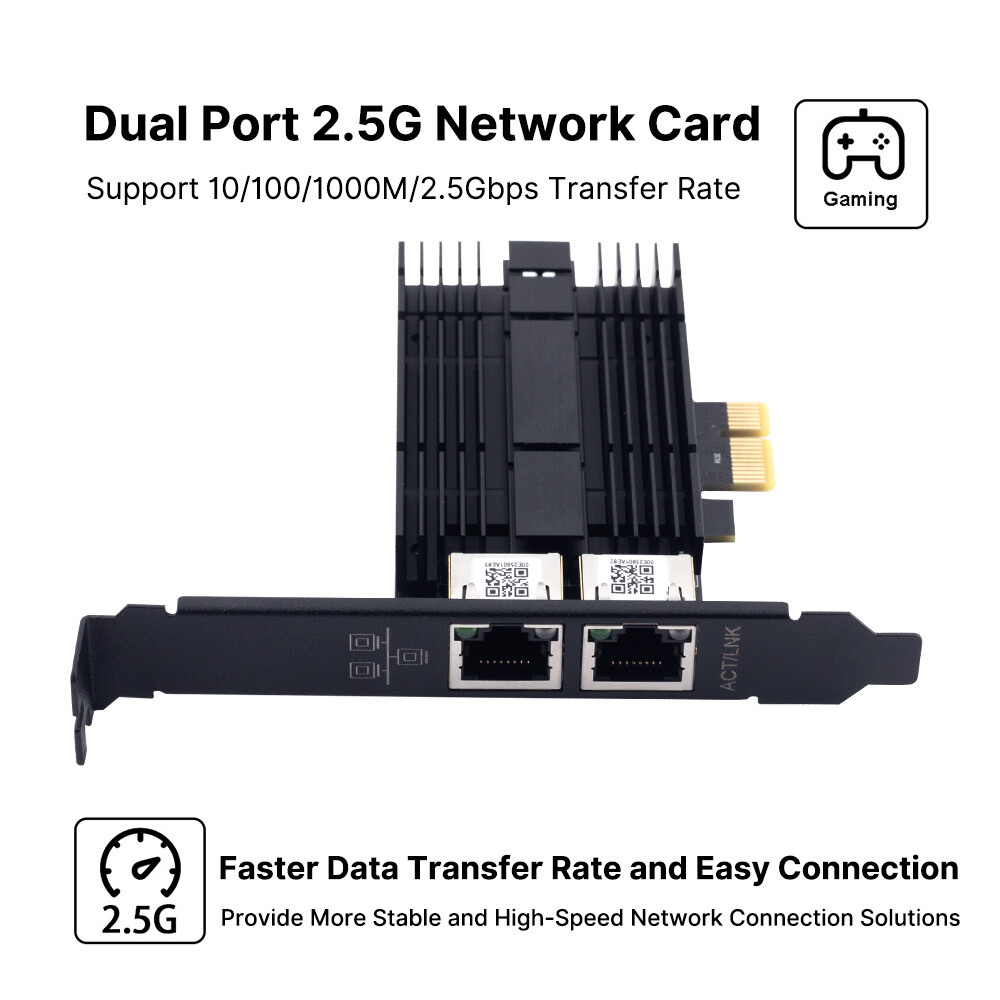 2.5Gbps Dual RJ45 Port with Intel I226 NIC for Gaming Ethernet Network Adapter