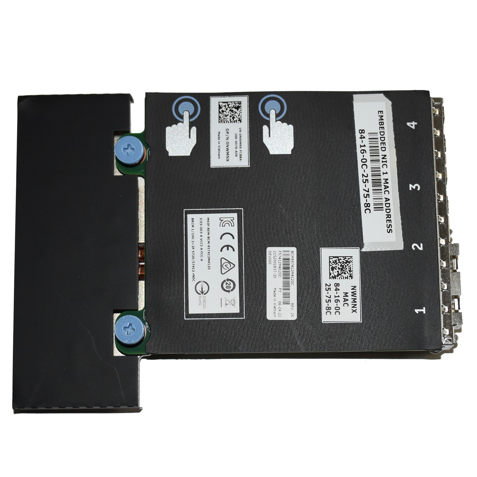Dell Broadcom 57412 2x10GbE SFP+ & 2x1GbE RJ45 RNDC Network Daughter Card NWMNX