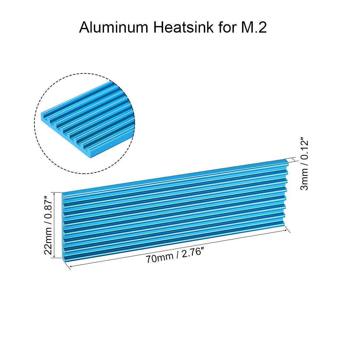 M.2 Aluminum Heatsink 70x22x3mm E-Shape Section Blue for 2280 SSD