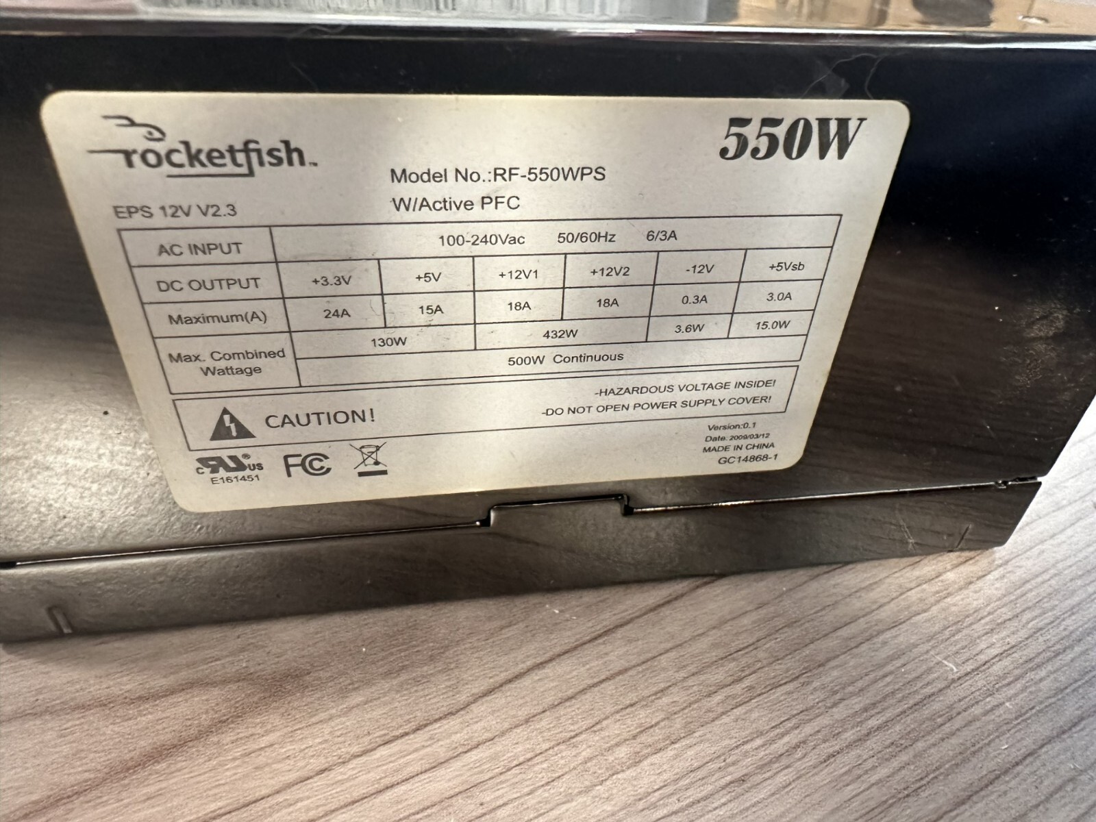 ROCKETFISH 550W POWERSUPPLY
