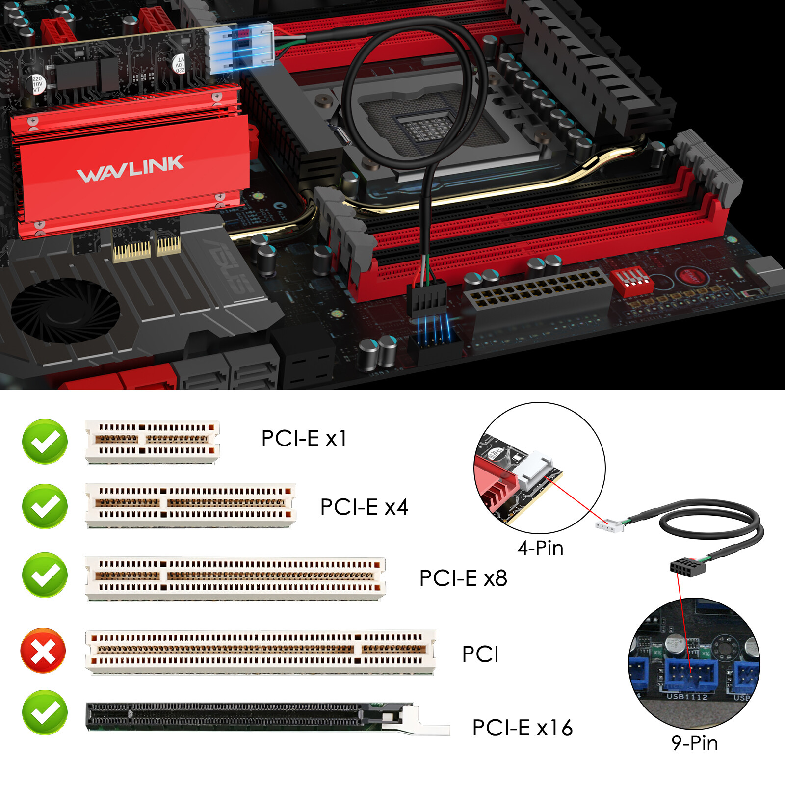 WAVLINK WiFi 7 PCIe Card Tri-Band BE8800, BT5.4, 5800Mbps, Win11/10 for Desktops