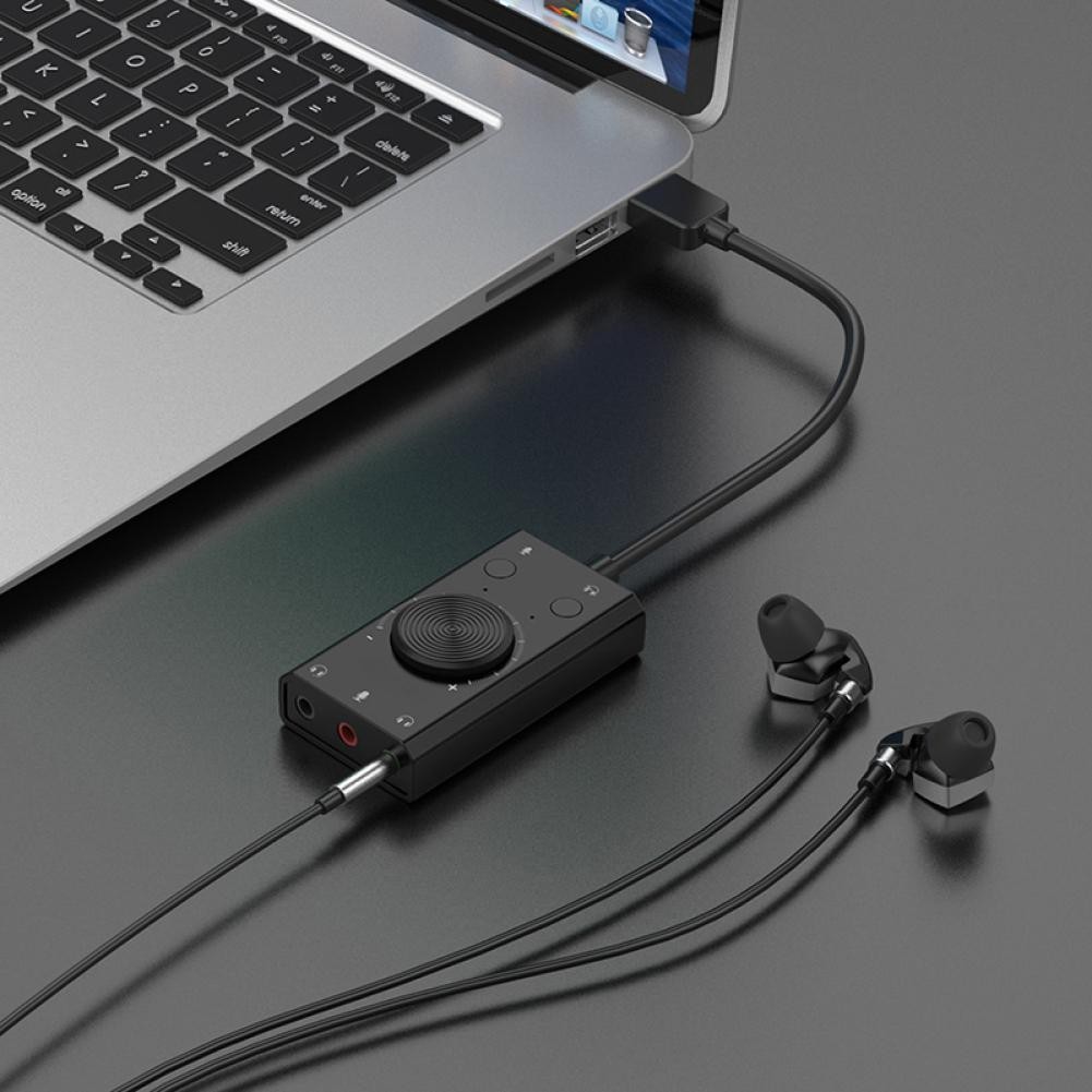 2-in-1 15Hz-25KHz Universal External USB Driver-Free Sound Card LED Indicator