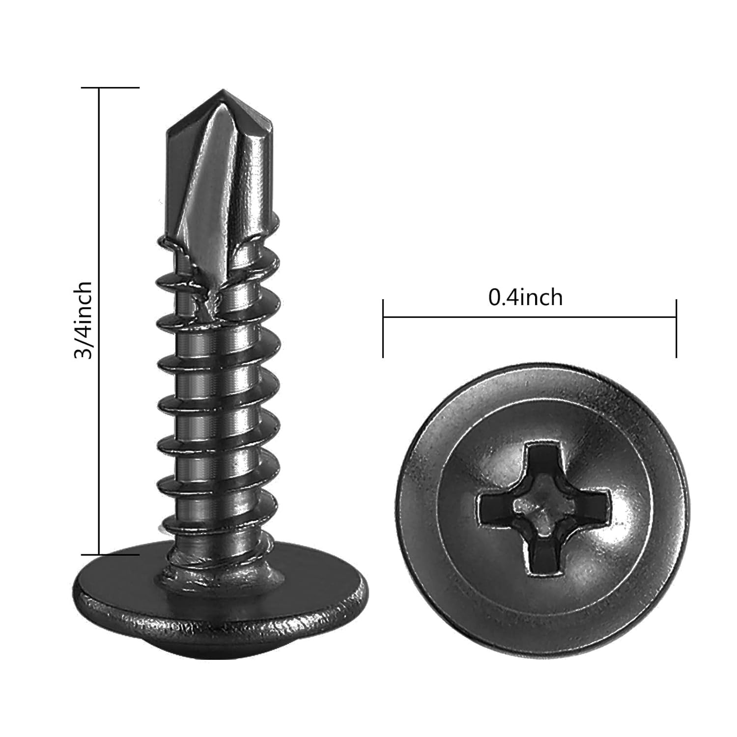 (300Pcs)#8×3/4” for Sheet Metal Self-Tapping Screws 410 Black Stainless Steel Tr