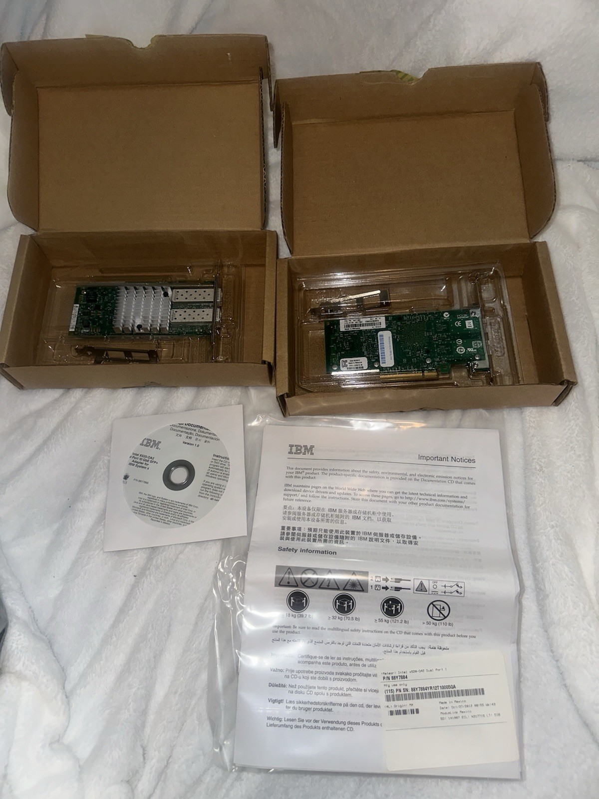 Lot of 2 X520-DA2 IBM/INTEL DUAL PORT 10GbE SFP+ ADAPTER 49Y7961 49Y7962 49Y7960