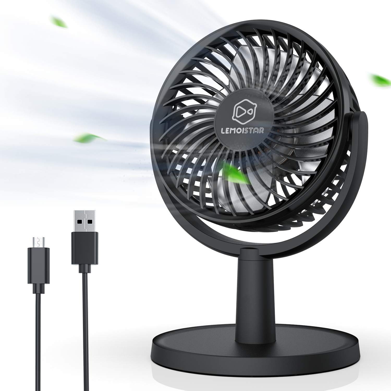 Mini Desk Fan, USB Powered Desktop Fan with 4 Speeds, Small but Black