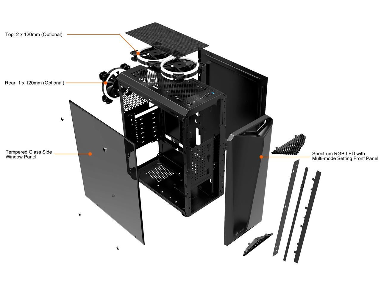 Bgears b-Vigor RGB Black Steel / Plastic / Tempered Glass ATX Mid Tower Computer