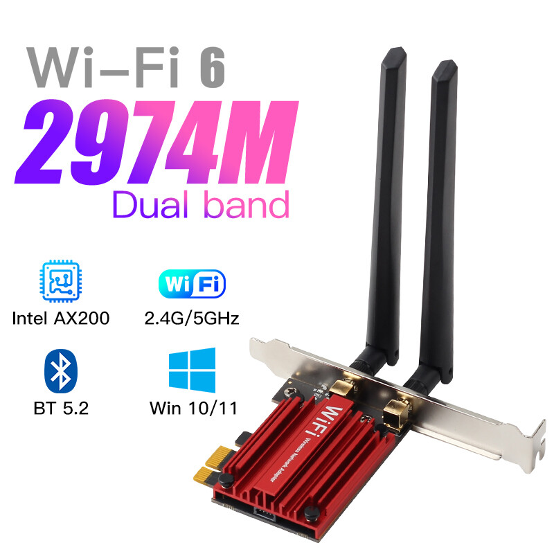 PCE-AX3000 WiFi 6 PCI-E Network Card Intel AX200 Chip Dual Band Bluetooth 5.2