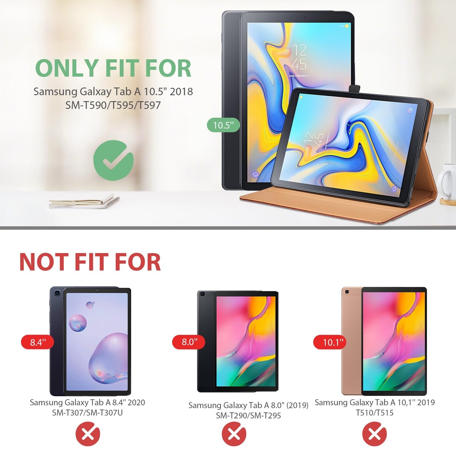 Case for Samsung Galaxy Tab A 10.5 2018 SM-T590/T595/T597, PU Leather Folio S…