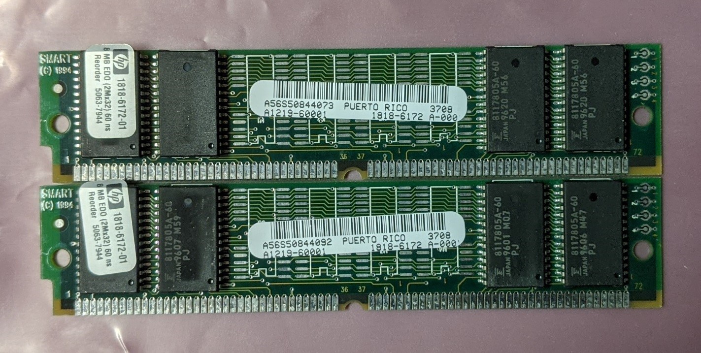 16MB 2x8MB SMART 72-pin Simm EDO 60ns FUJITSU HP 1818-6172-01 5063-7944 5.0V Kit