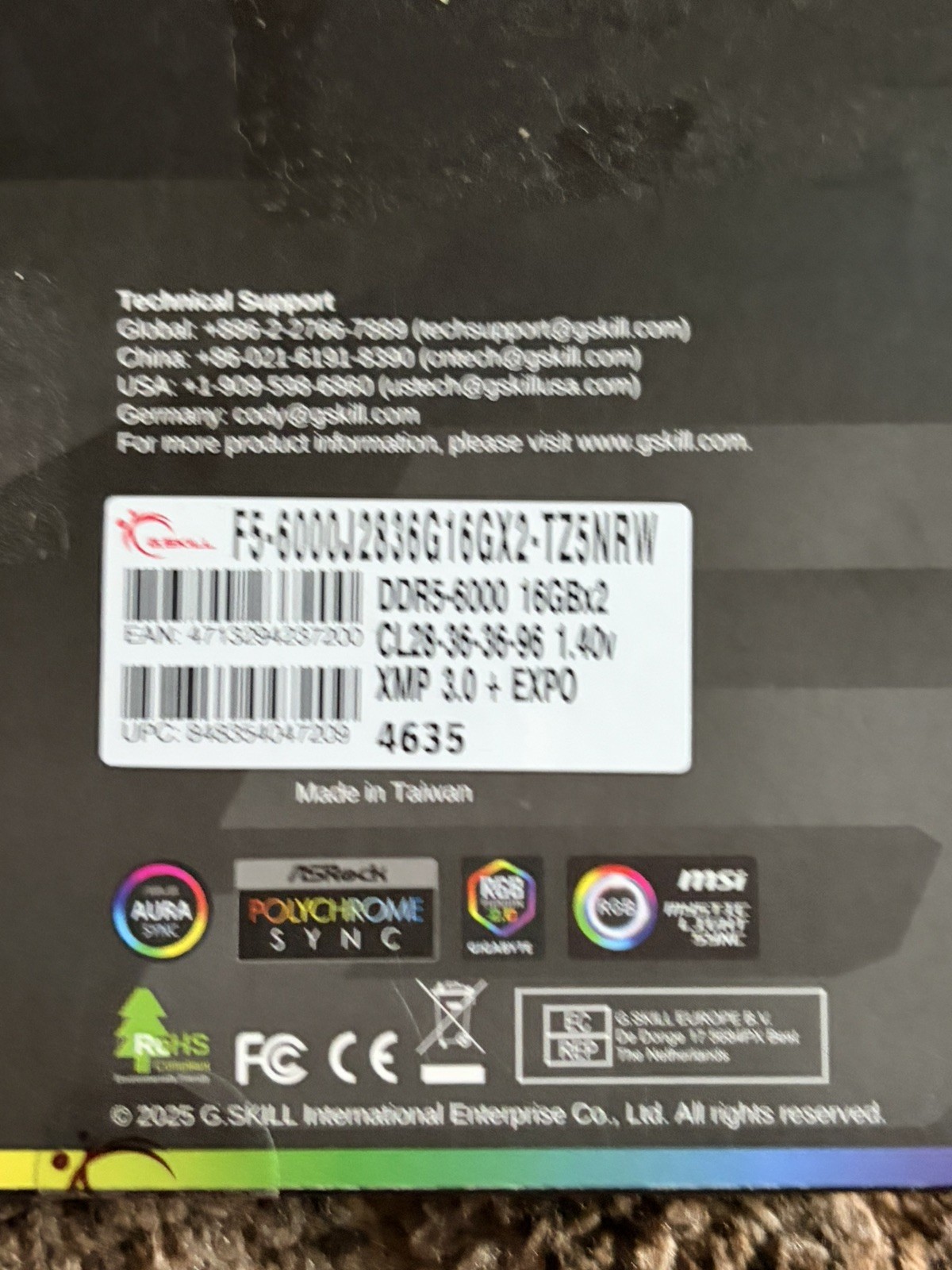 G.SKILL Trident Z5 Neo RGB 32GB (2x16GB) DDR5 6000 CL28 White AMD EXPO Open Box