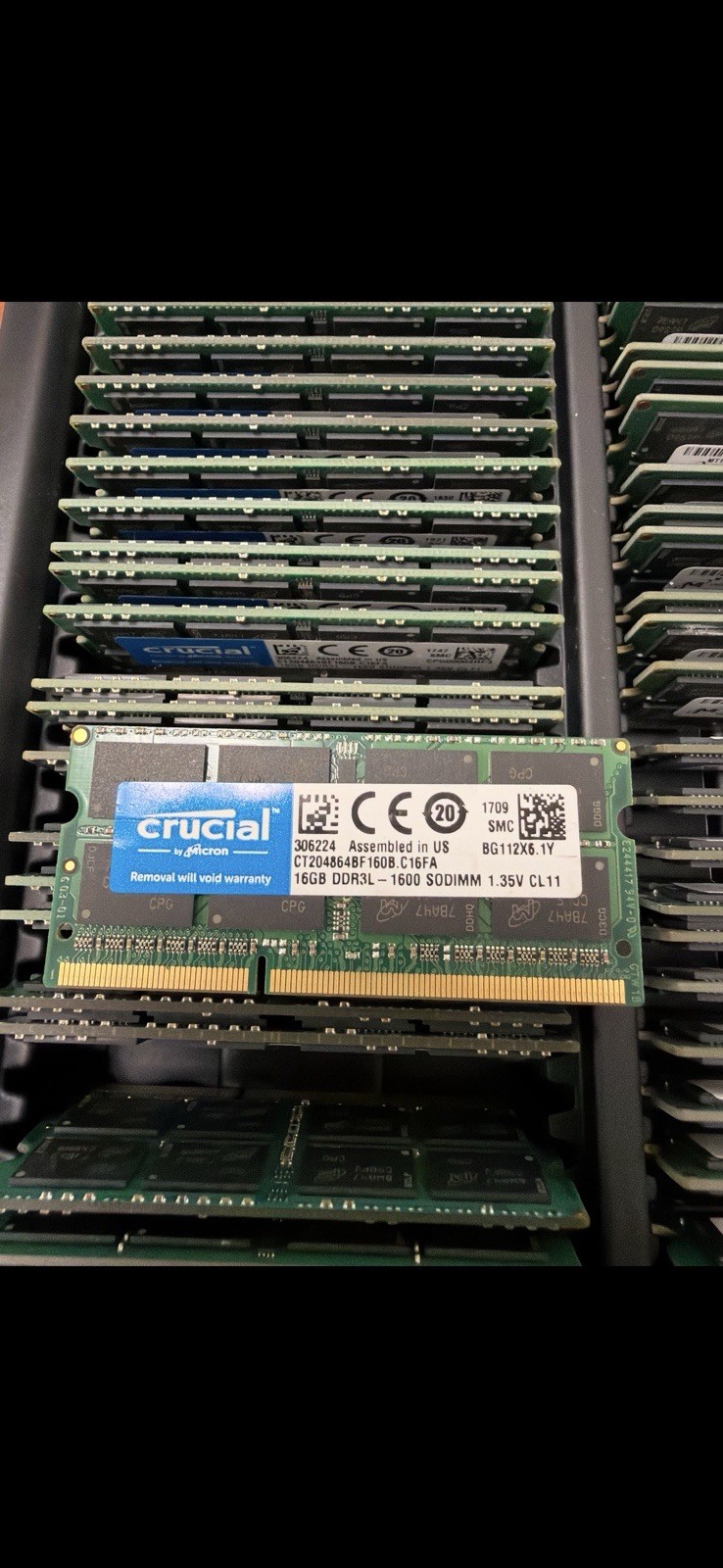 1X 16GB Crucial DDR3L 1600MHz PC3L-12800 SODIMM LAPTOP Memory Ram CT204864BF160B