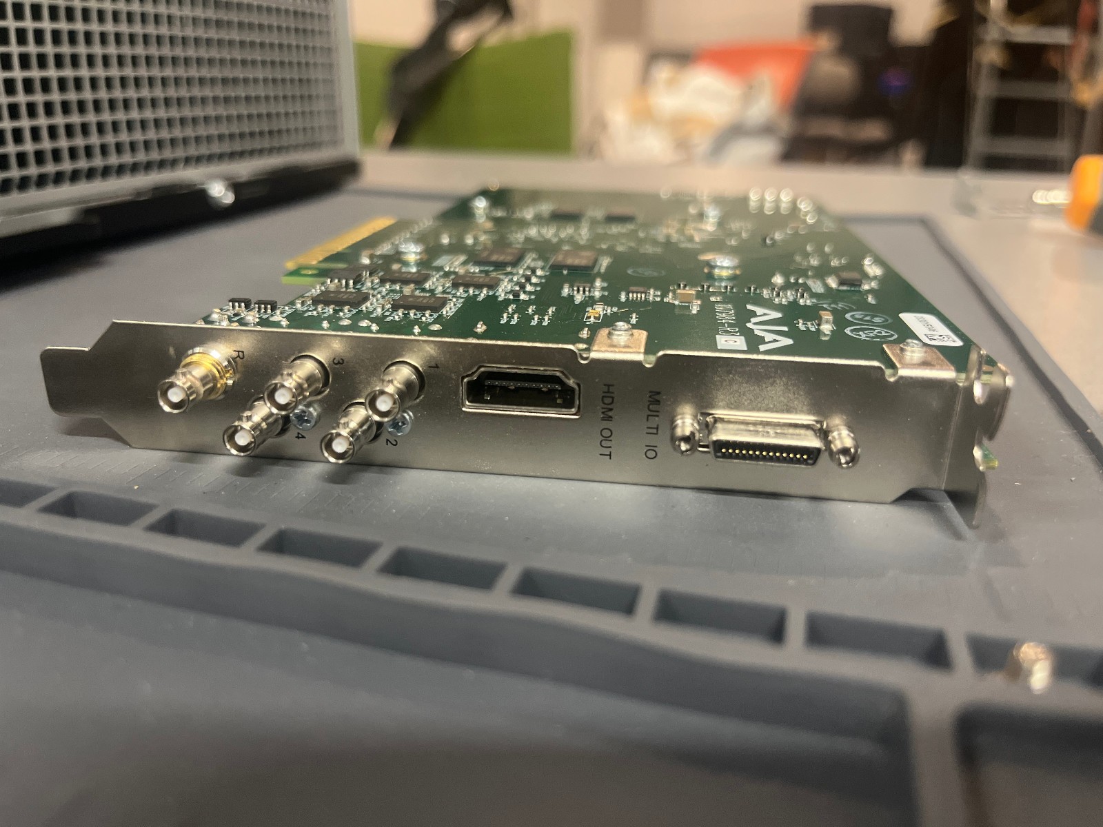 Opened box AJA KONA-5 PCIe Capture Card 12G-SDI Video I/O for 8k/4k and HDR