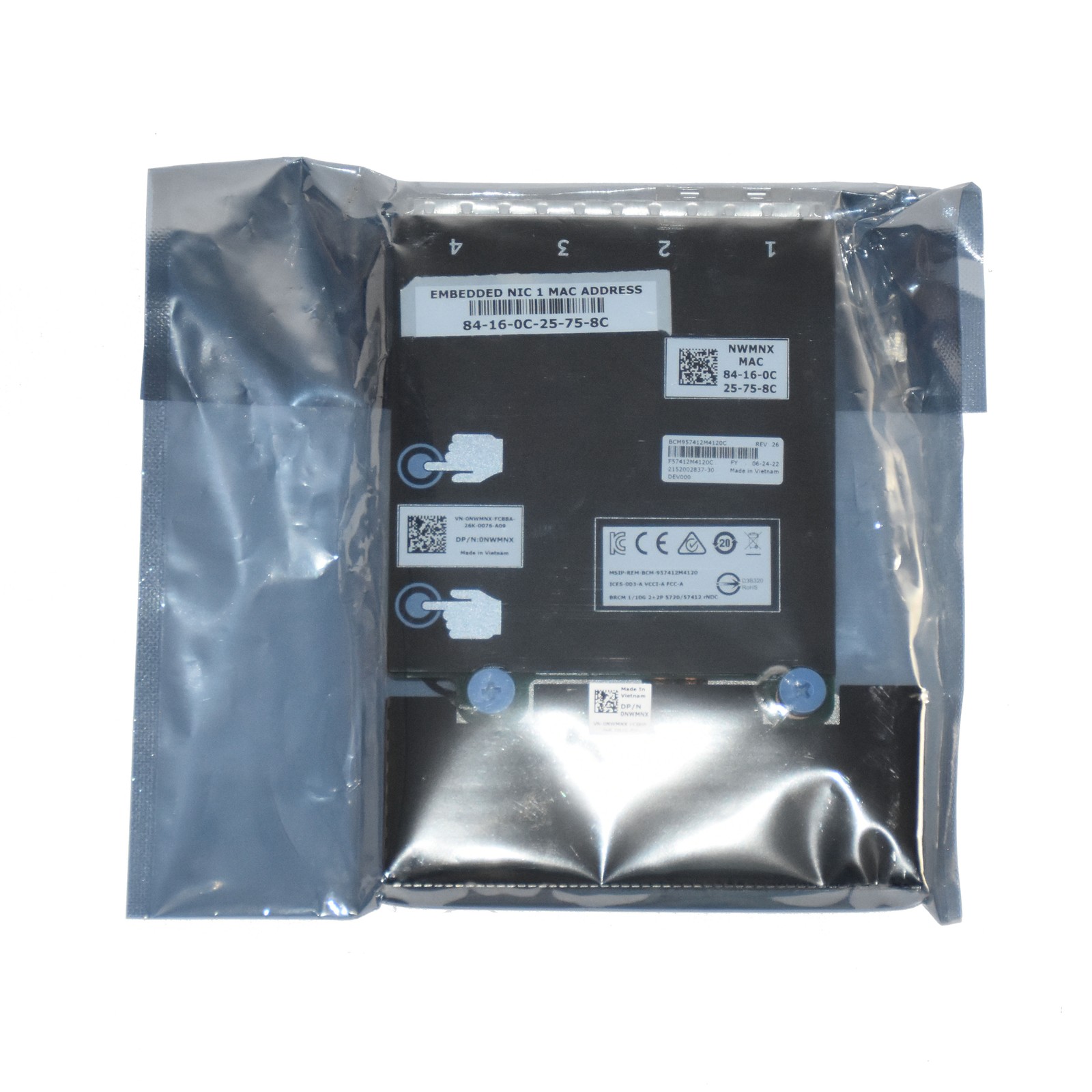 Dell Broadcom 57412 2x10GbE SFP+ & 2x1GbE RJ45 RNDC Network Daughter Card NWMNX