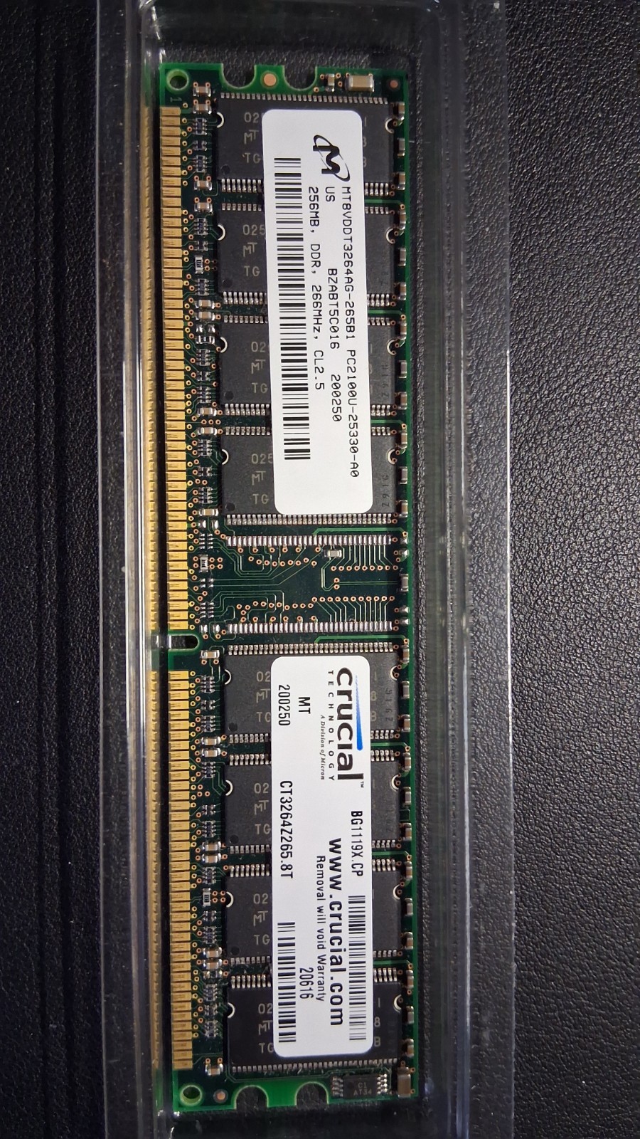 Crucial 256MB DDR PC2100U-25330-A0 266MHz CL2.5 Desktop RAM Memory Module