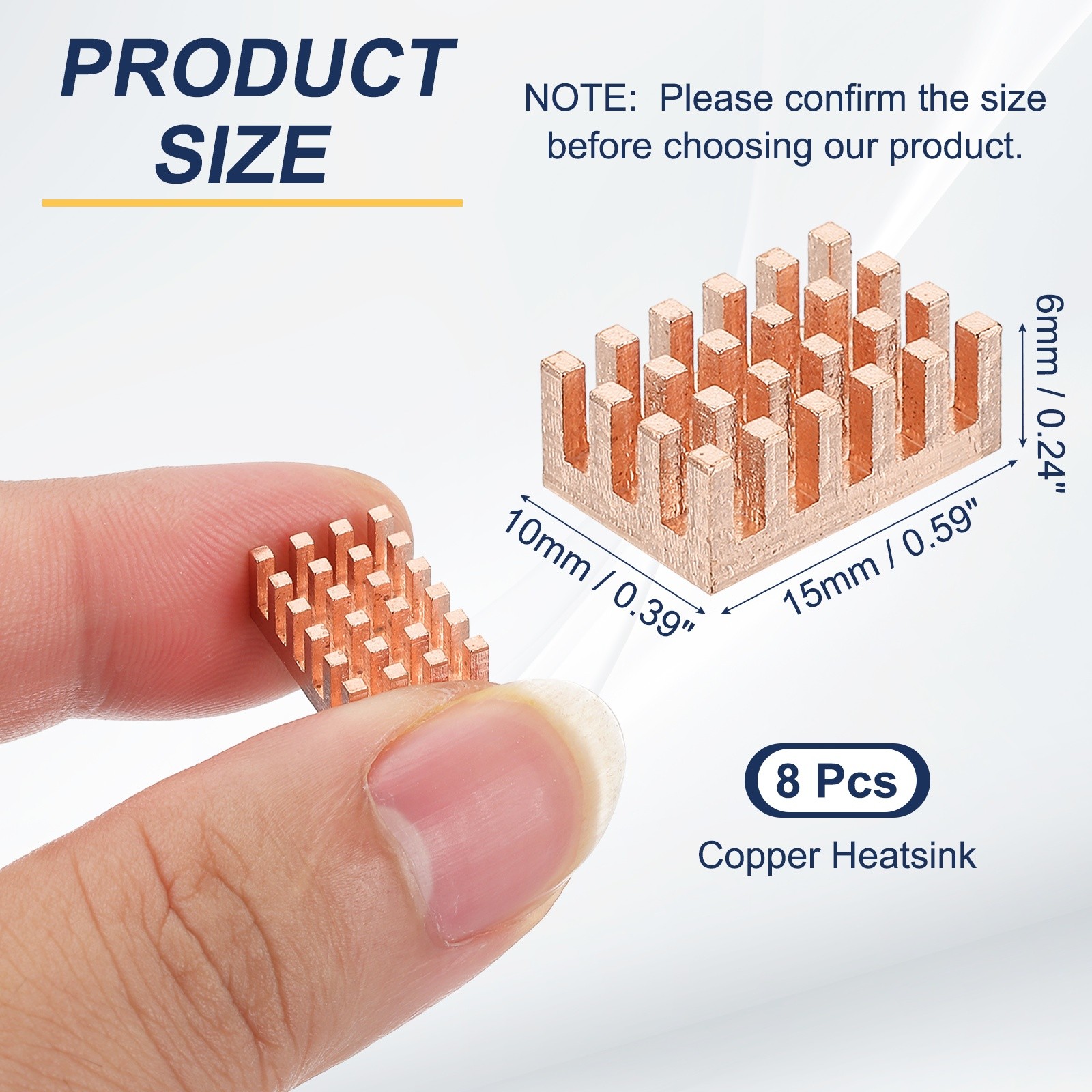 8 Pcs Copper Heatsink 10x15x6mm, Heat Sink Cooler Radiator for Raspberry Pi