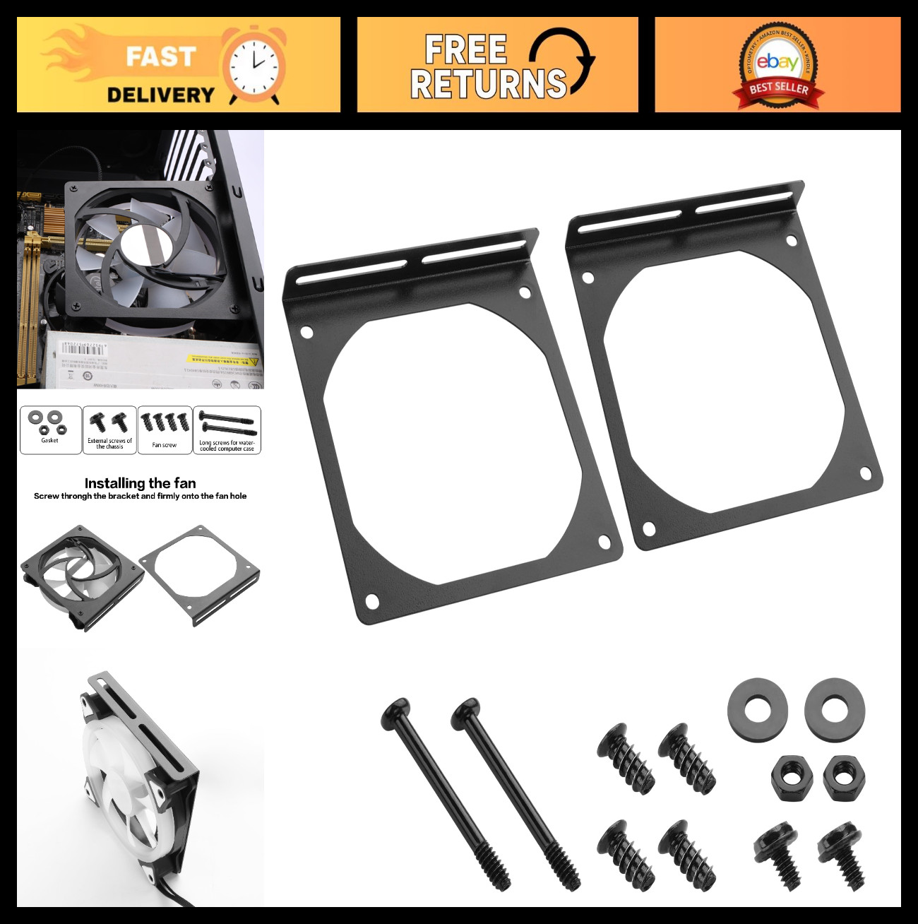 Universal Metal Fan Mount Bracket Kit for PC Case – 2PCS 12CM Cooling Accessory