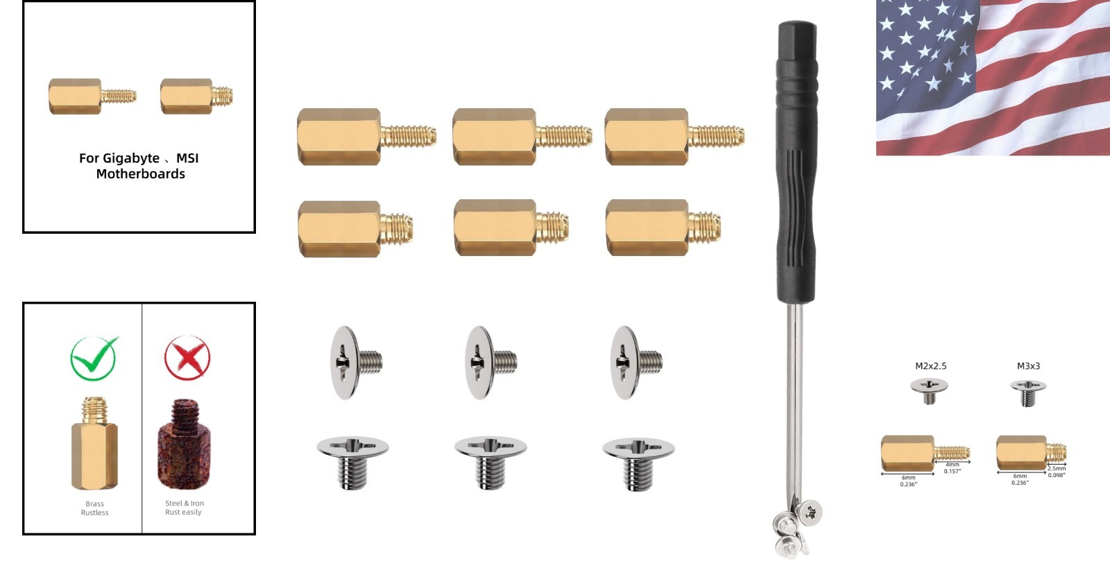 M.2 SSD Screw & Standoff Kit – 12PCS Brass Screws for Gigabyte/MSI Motherboards