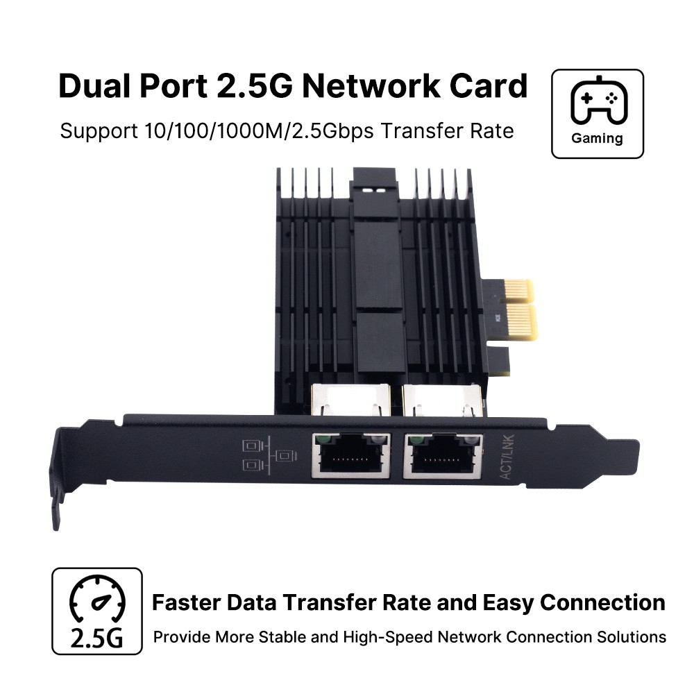 2.5G Dual Port PCIe NIC for Intel I226 2500Mbps RJ45 Low-Profile Win/Mac/Linux
