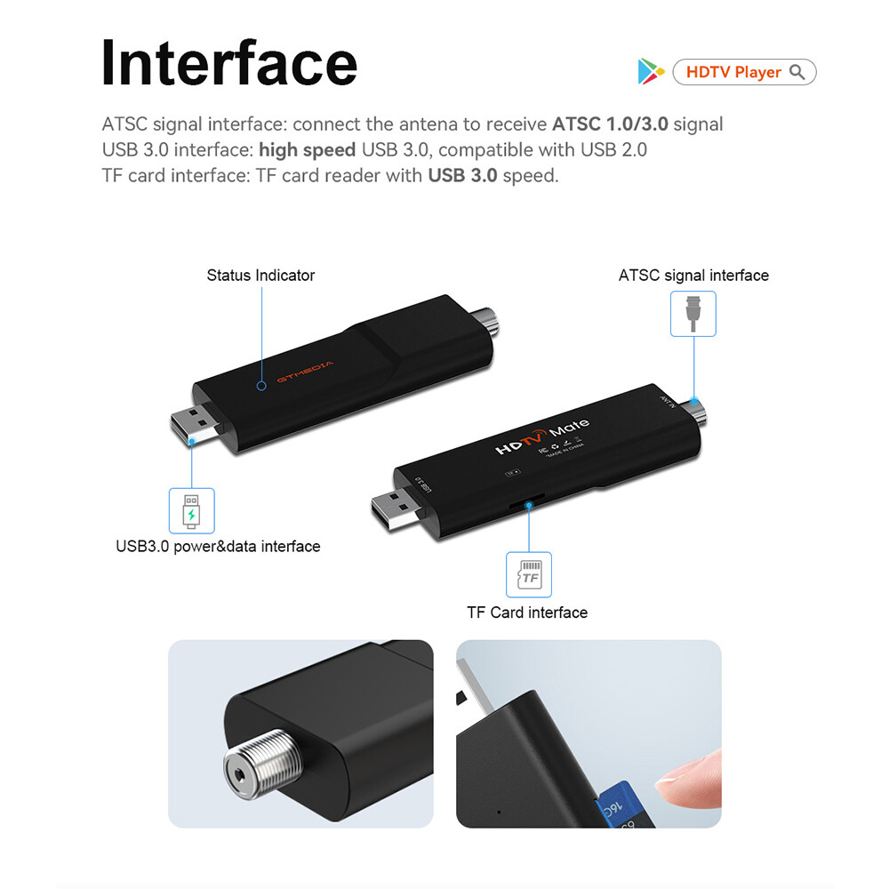 ATSC3.0/1.0 OTA Signal Meter, USB3.0 TV Tuner Stick Digital Terrestrial Signal