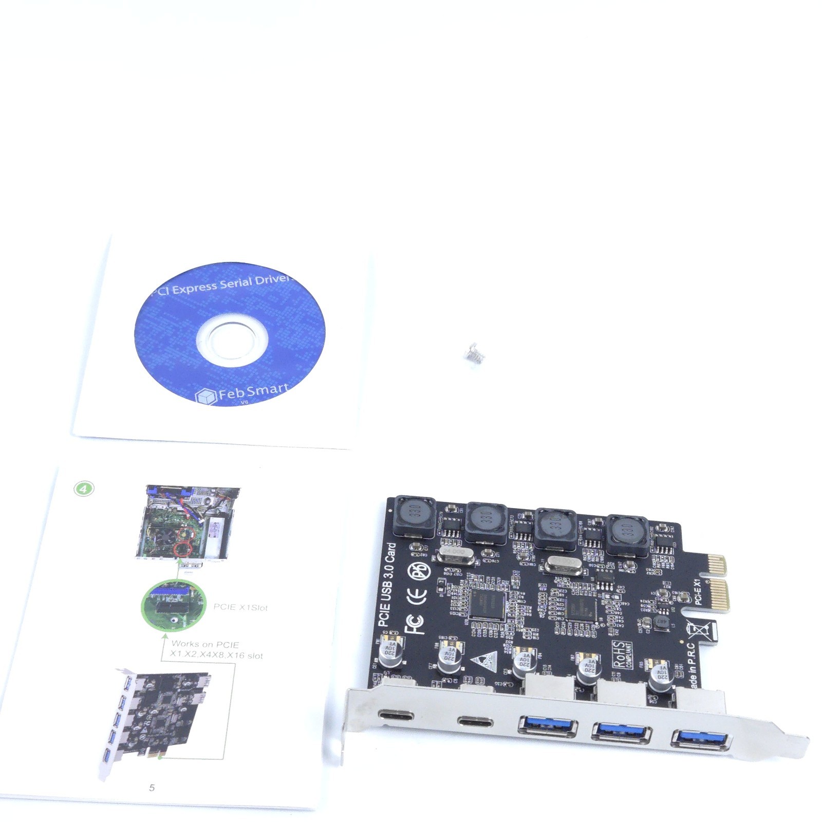 5 Ports USB PCIE USB 3.0 Card USB-C Superspeed FS-U3C2-PRO