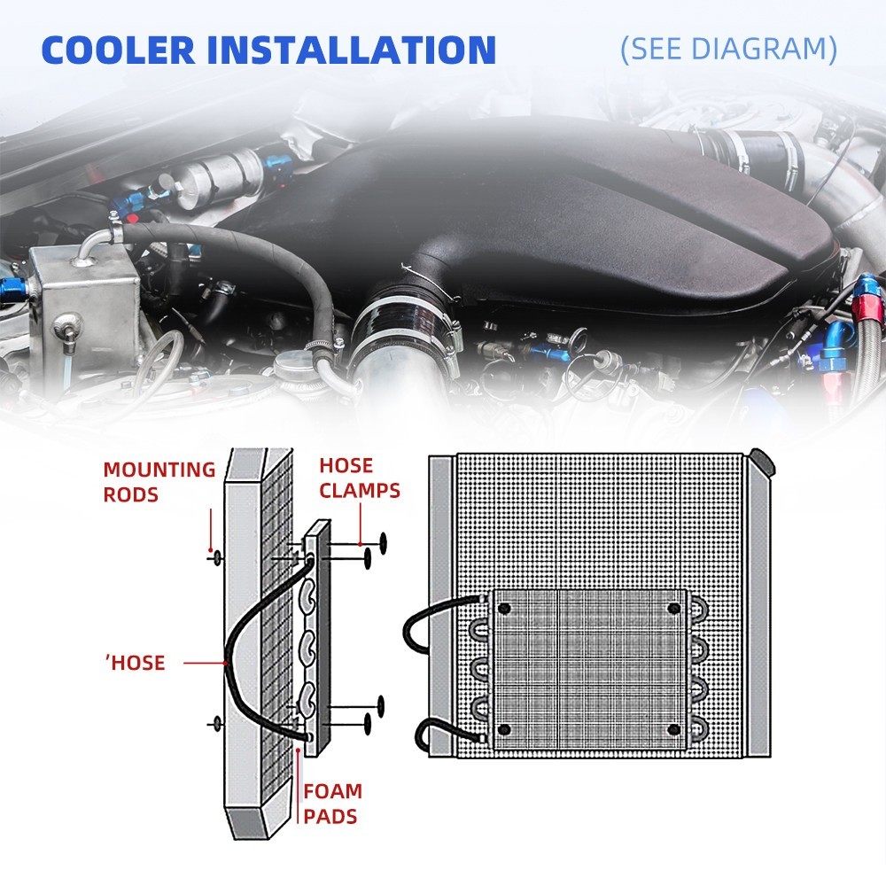10 Pass Aluminum Remote 5/16″ Engine Oil Cooler Radiator w/Hose Mounting Kit