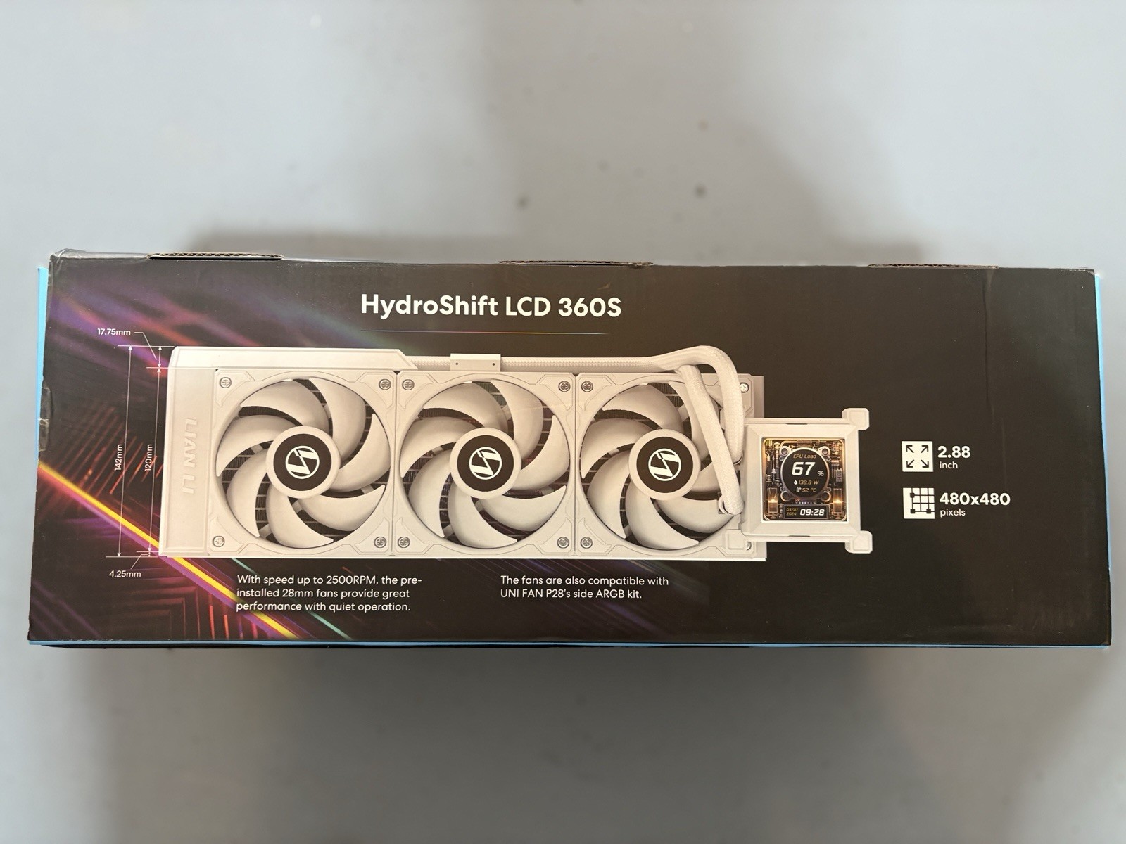 Lian Li HydroShift 360S White AIO Liquid CPU Cooler 2.88″ LCD 360mm