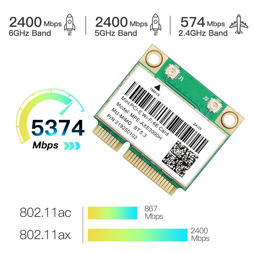MPE-AXE3000H WiFi 6E Mini PCIe Card Tri Band 802.11ax BT5.3 for Laptop Win10/11