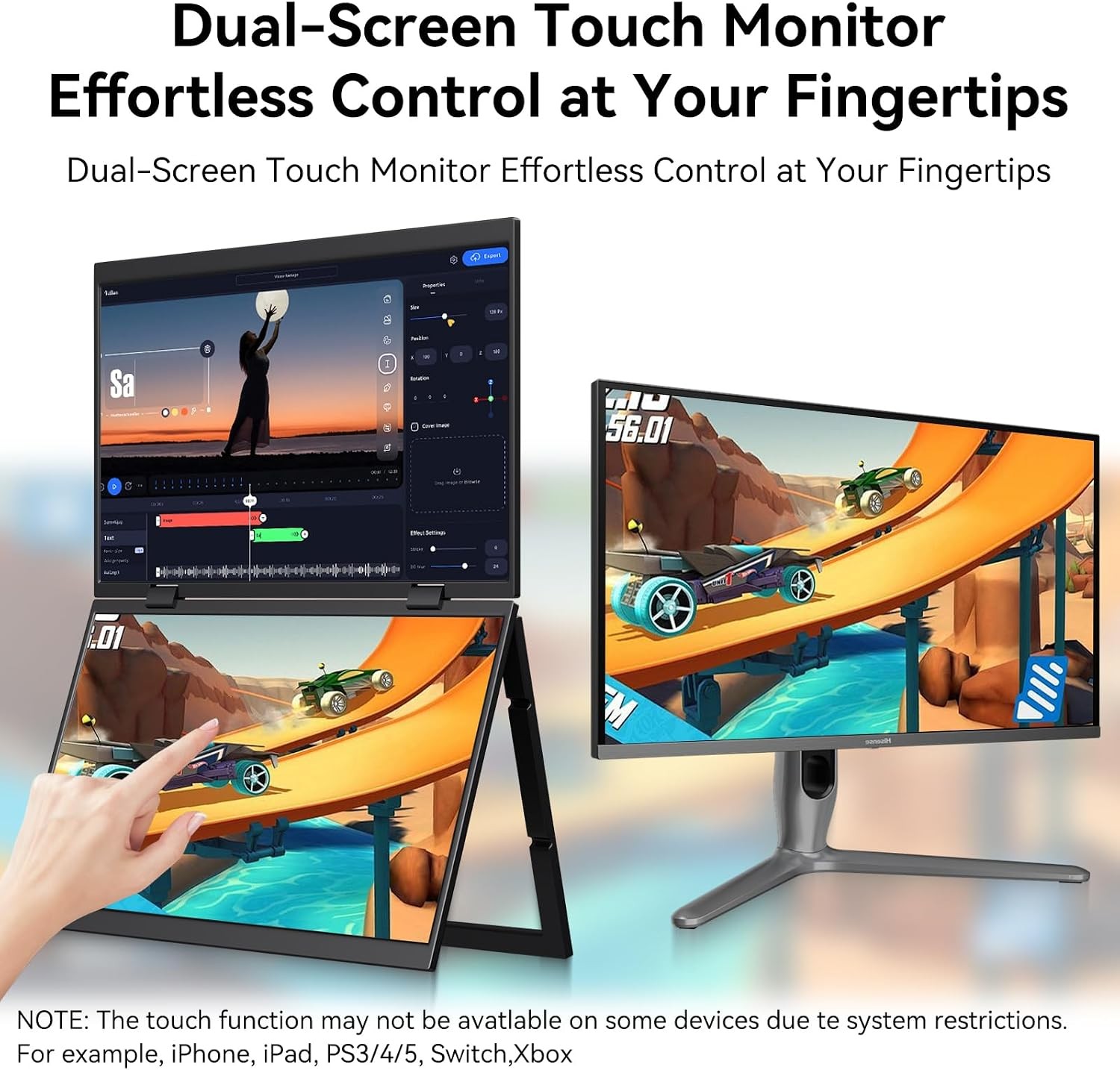 16 Inch Dual Touchscreen Portable Monitor, 1920×1200 IPS, USB-C & HDMI