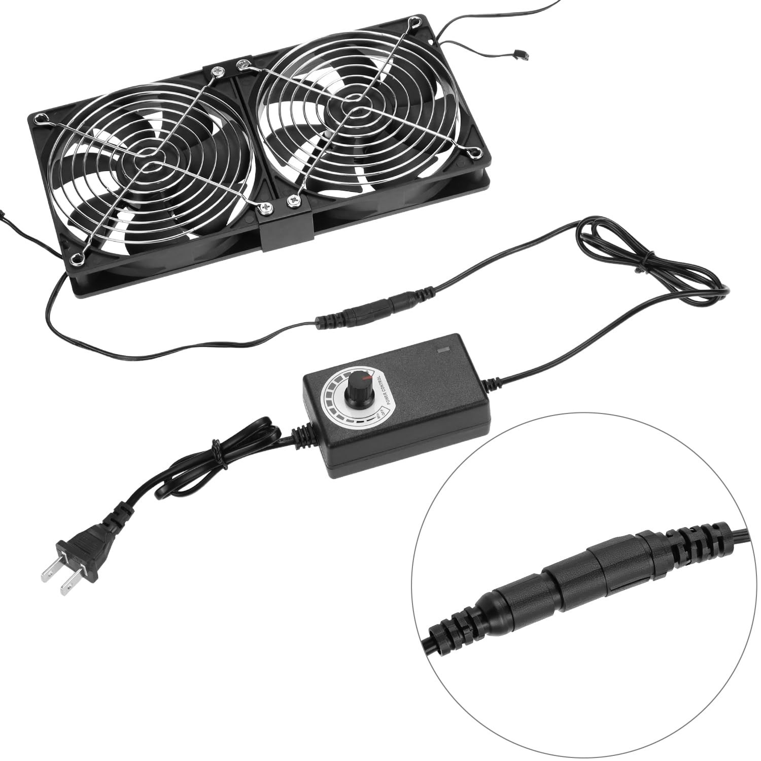 QWORK 120mm & 240mm Computer Cooling Fan Kit w AC Plug Speed Controller