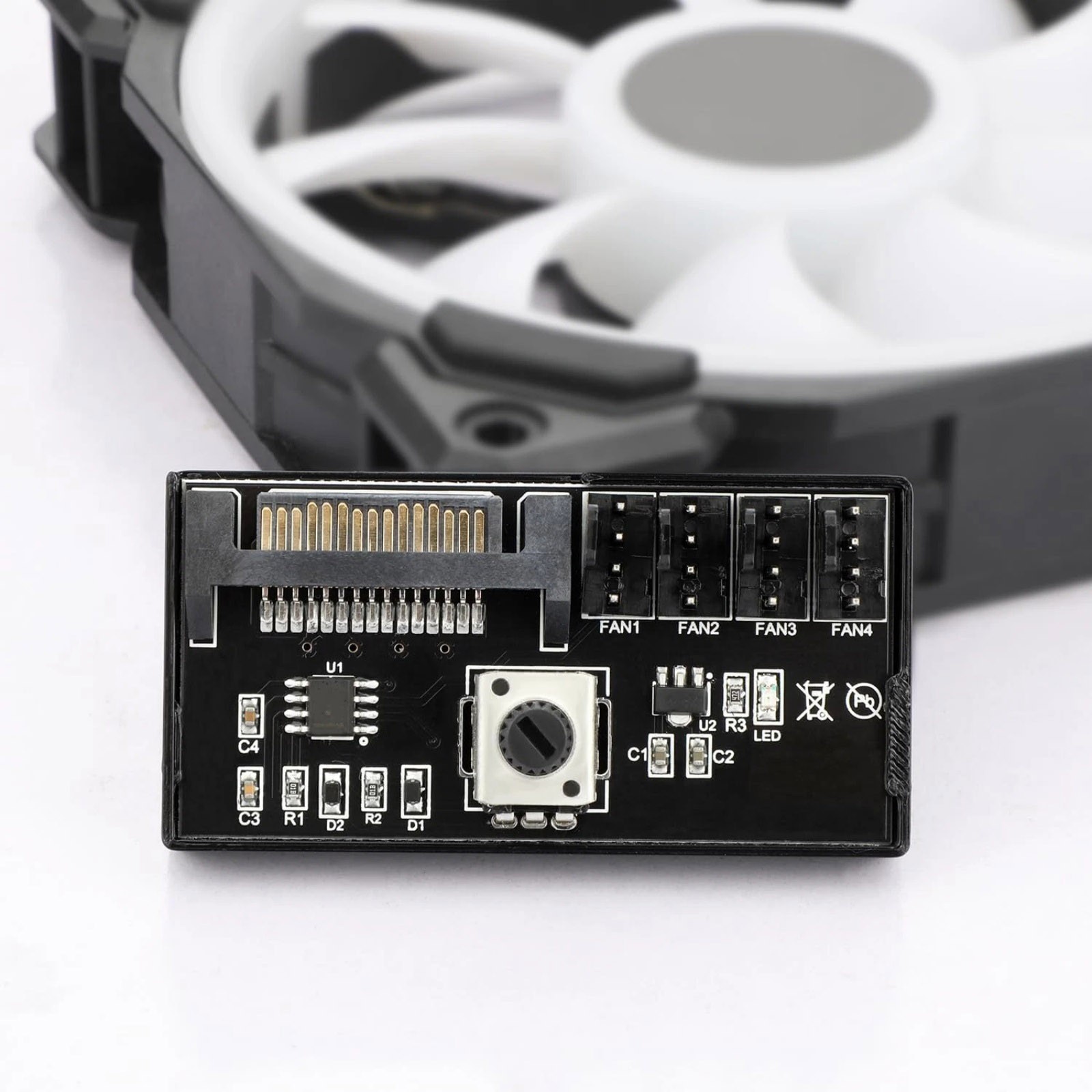 PC Case Fan Controller Hub 4 Pin PWM SATA Powered 12V 60W Adjustable Speed Knob
