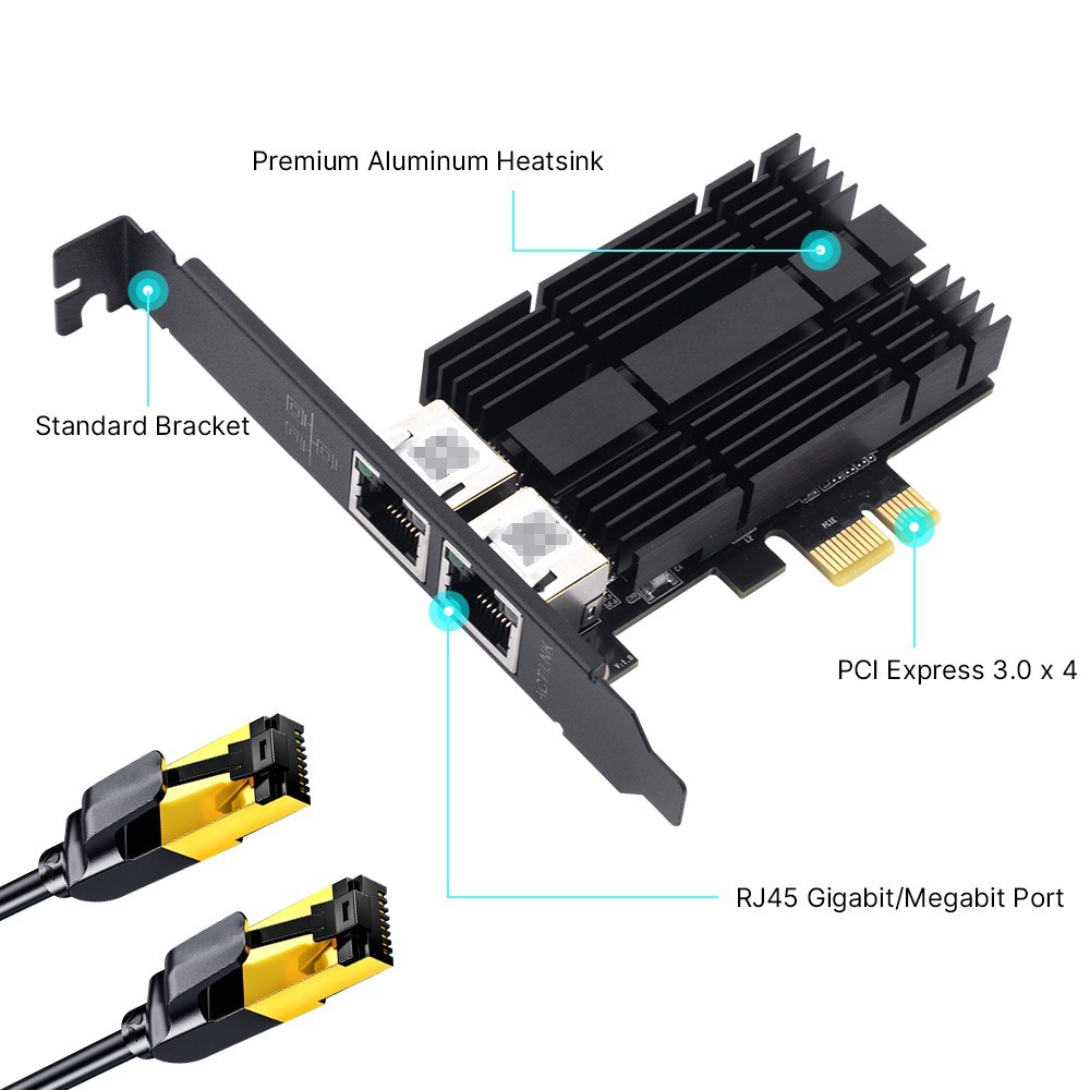 2.5G Dual Port PCIe NIC for Intel I226 2500Mbps RJ45 Low-Profile Win/Mac/Linux