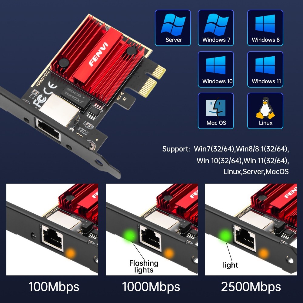 RJ45 Network Adapter Bracket 2.5GBps Desktop Gigabit Ethernet LAN PCI-e X1 Card