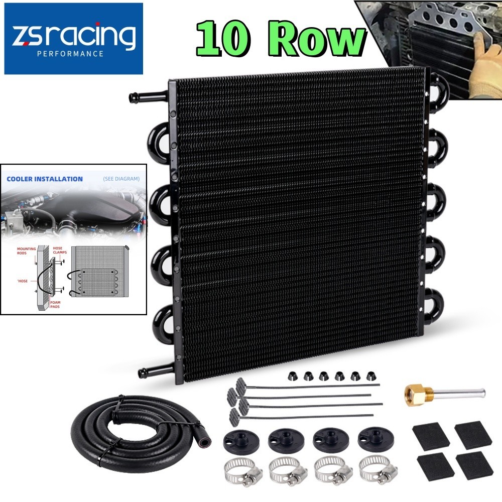 10 Pass Aluminum Remote 5/16″ Engine Oil Cooler Radiator w/Hose Mounting Kit