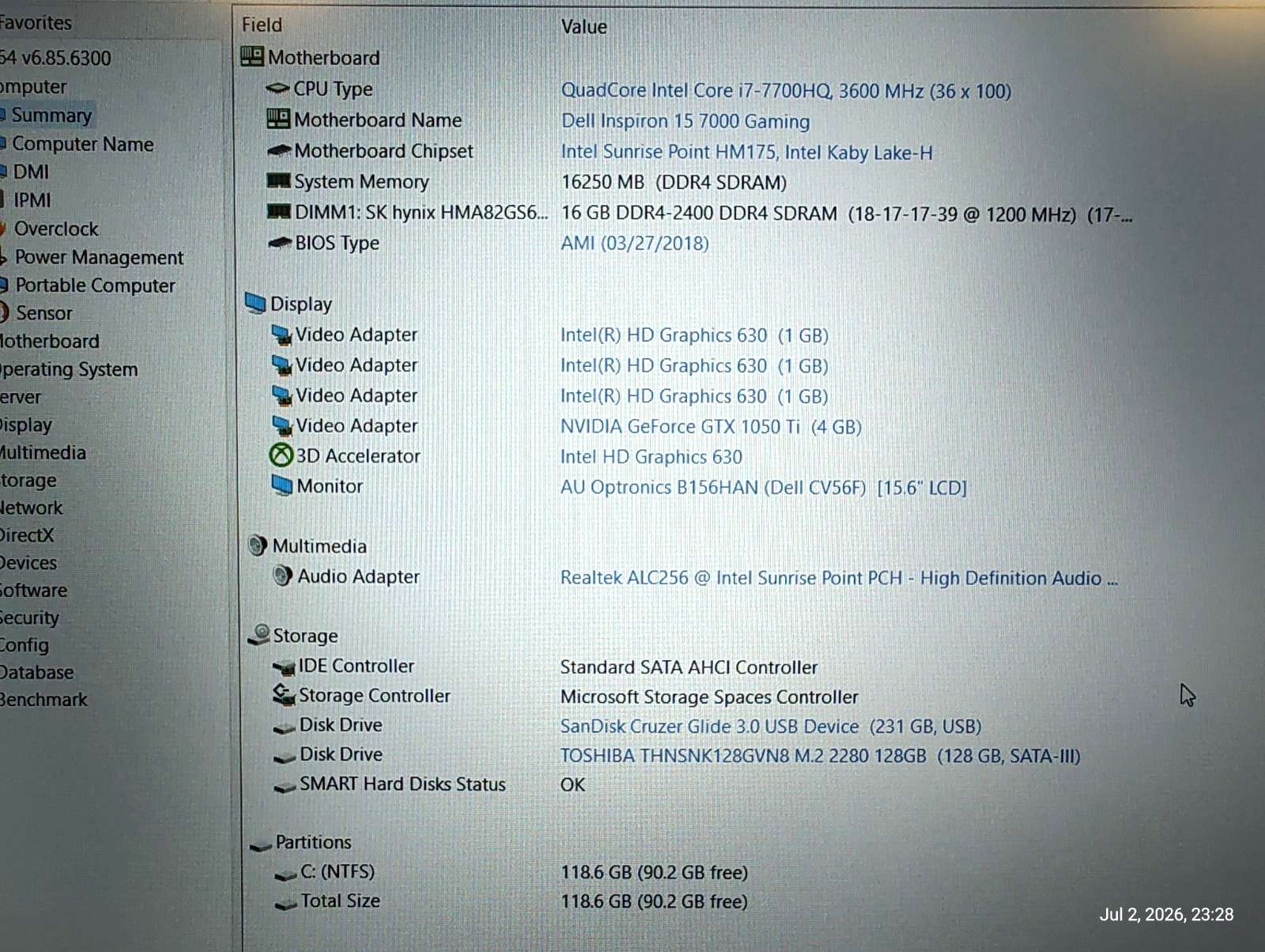 Dell Inspiron 15 7567 Motherboard i7-7700HQ 2.8GHz GTX1050 4GB P84C9 LA-D993P