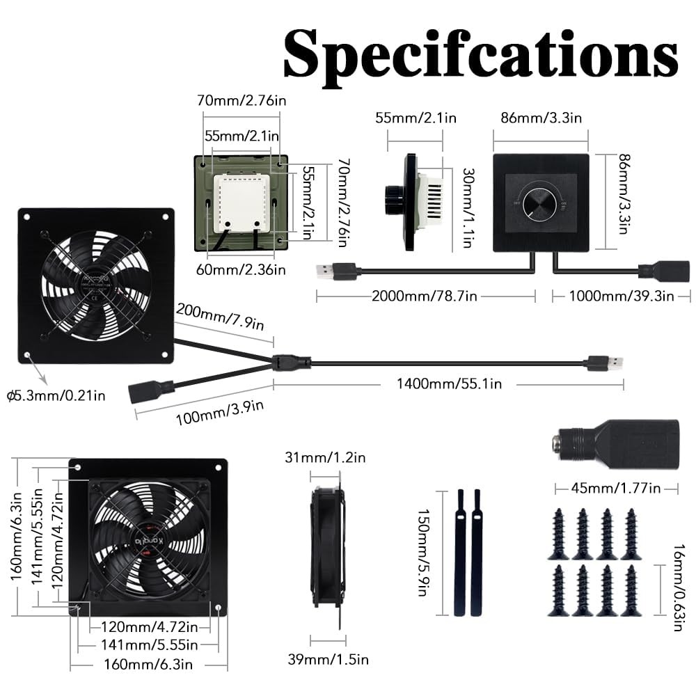 USB/DC Powered 120mmm Quiet Cooling Cabinet Fan System 5V/12V Dual Voltage IP…
