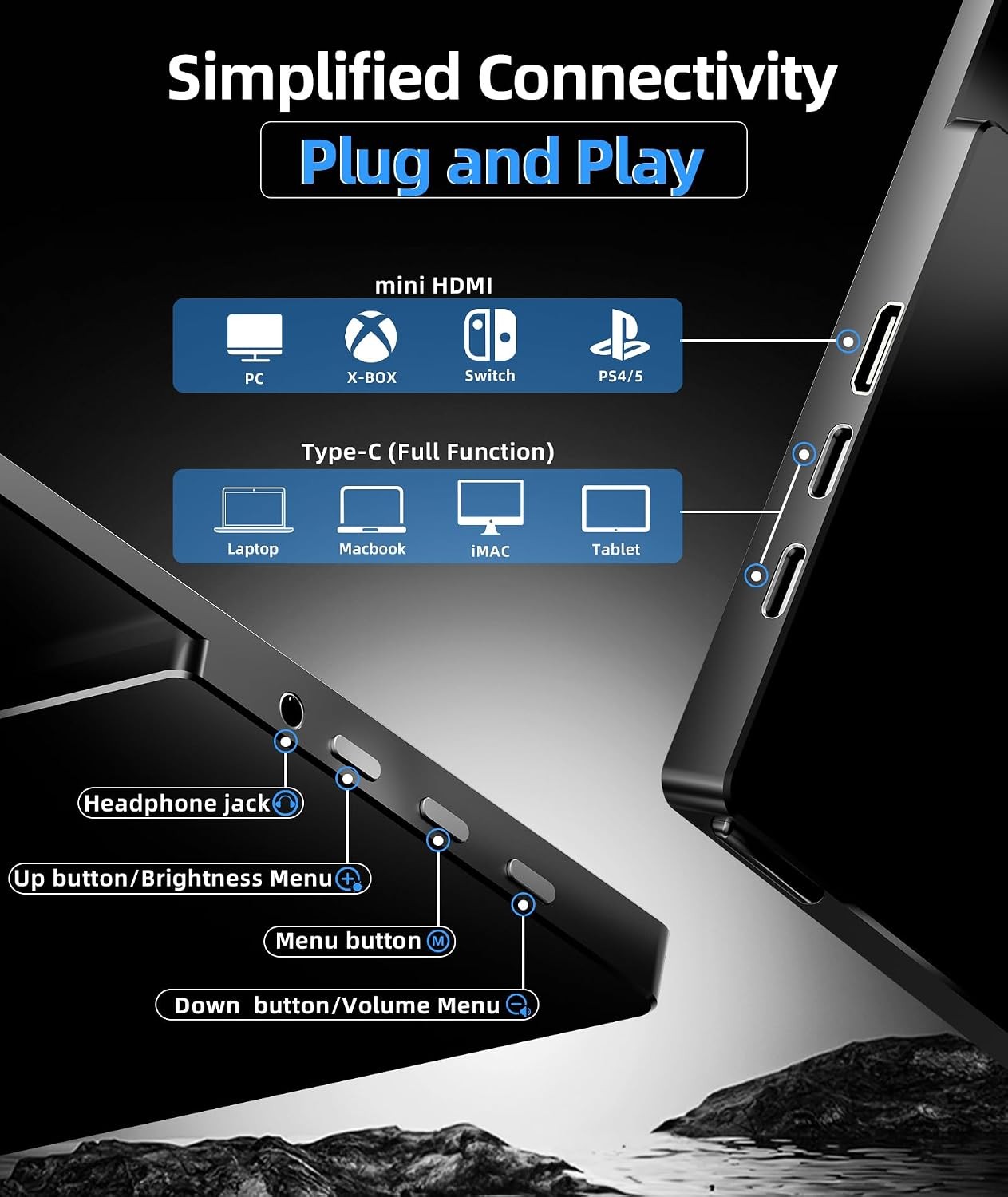 18.5 Inch Portable Monitor, 100% sRGB FHD, USB-C, Mini HDMI, VESA-ready