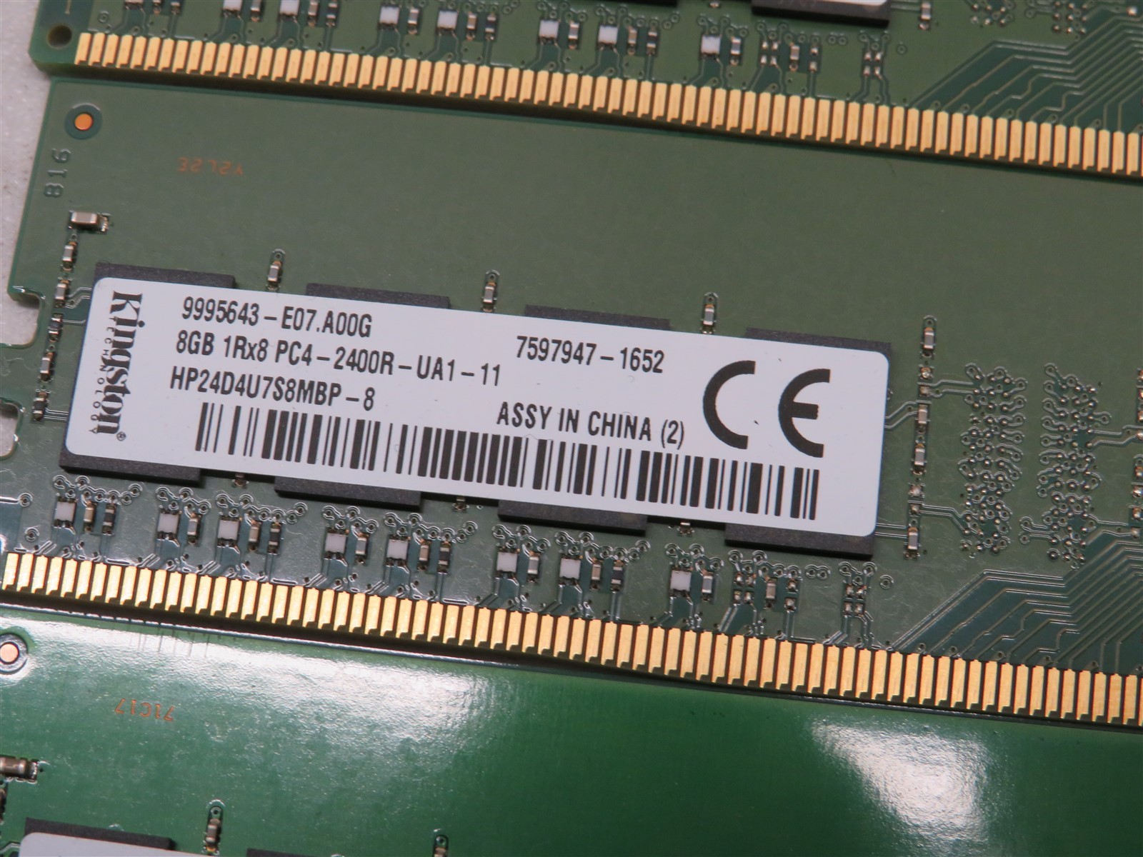 Lot of 4 Kingston 8GB 1Rx8 PC4-2400R-UA1-11 Desktop Memory DDR4 RAM 854913-001