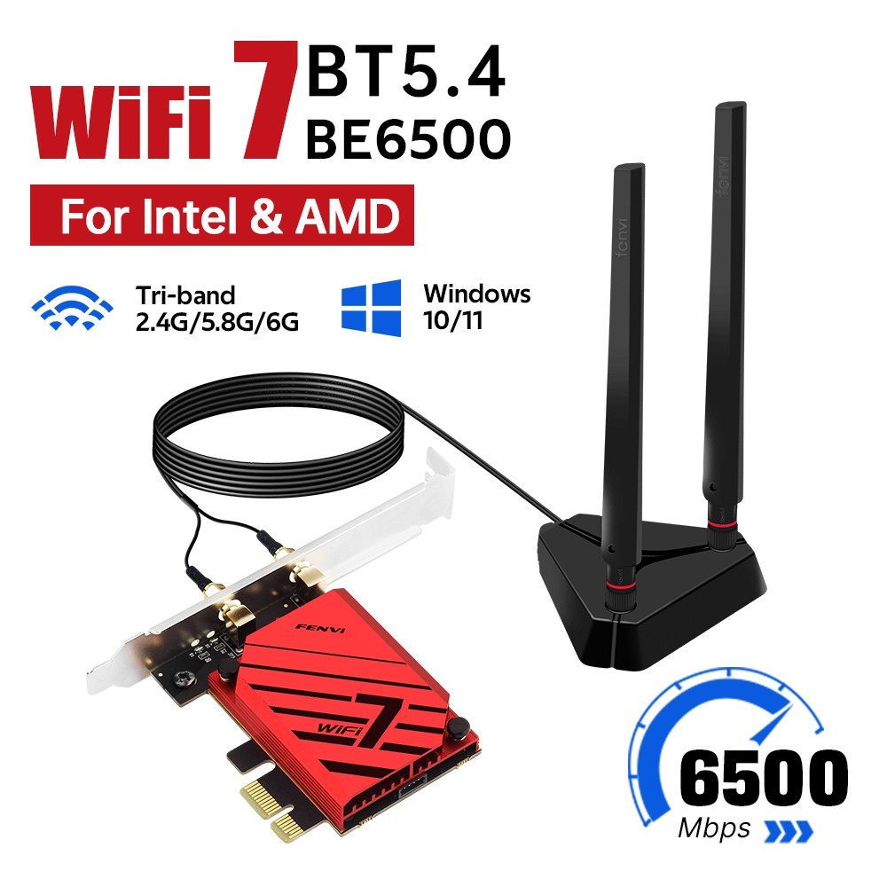 FENVI BE6500 WiFi 7 PCIe Card MT7925 6.5Gbps Tri-Band BT5.4 Desktop MLO Gaming