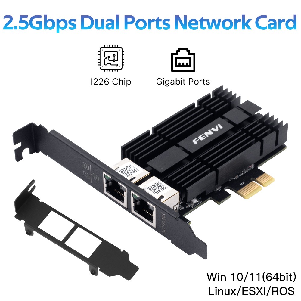 2.5Gbps Intel I226 Chip Dual RJ45 Port PCIe Ethernet Network Card LAN Adapter PC