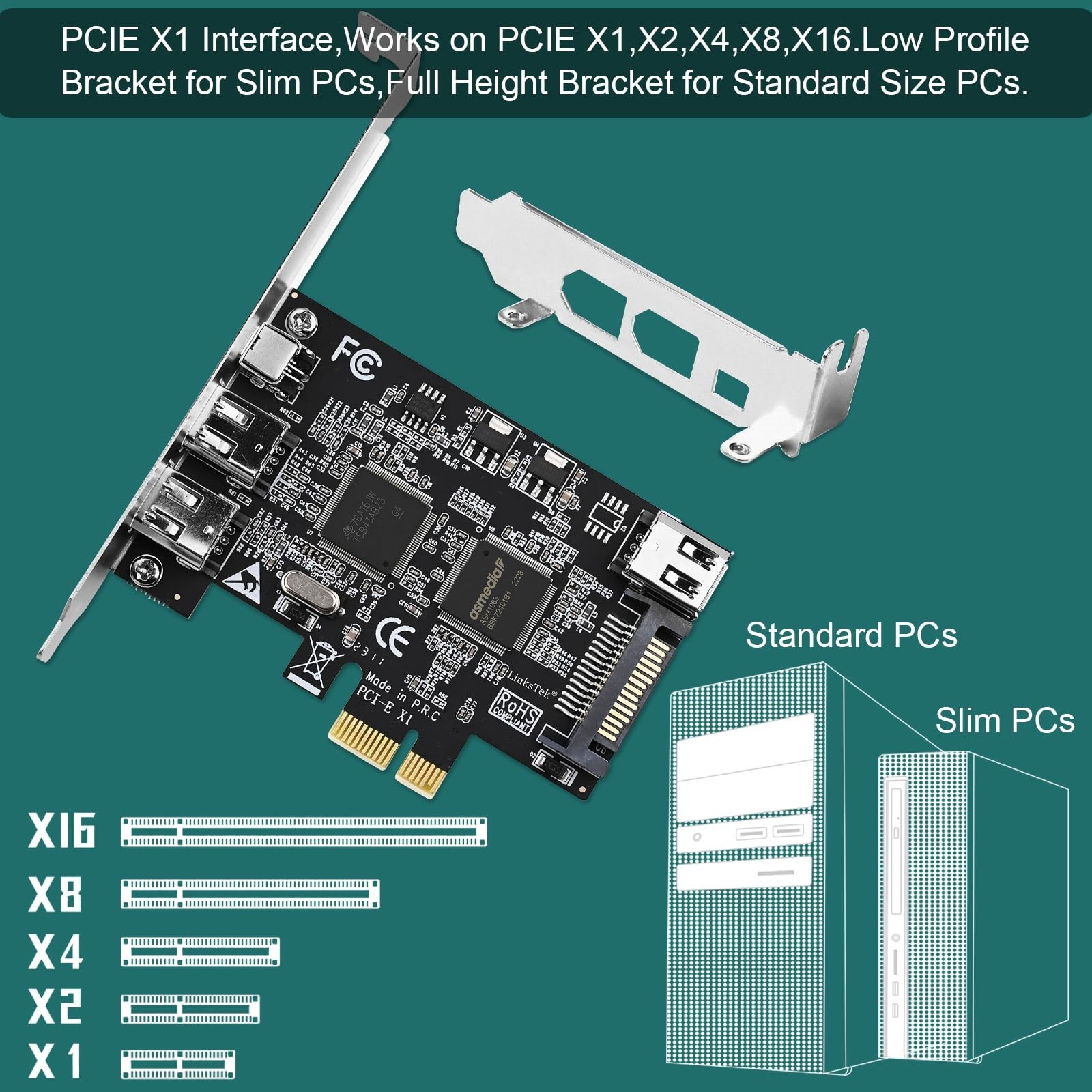 4-Port PCIe Firewire 400 Card, 1394A Interface for Windows & Mac, Cables Include